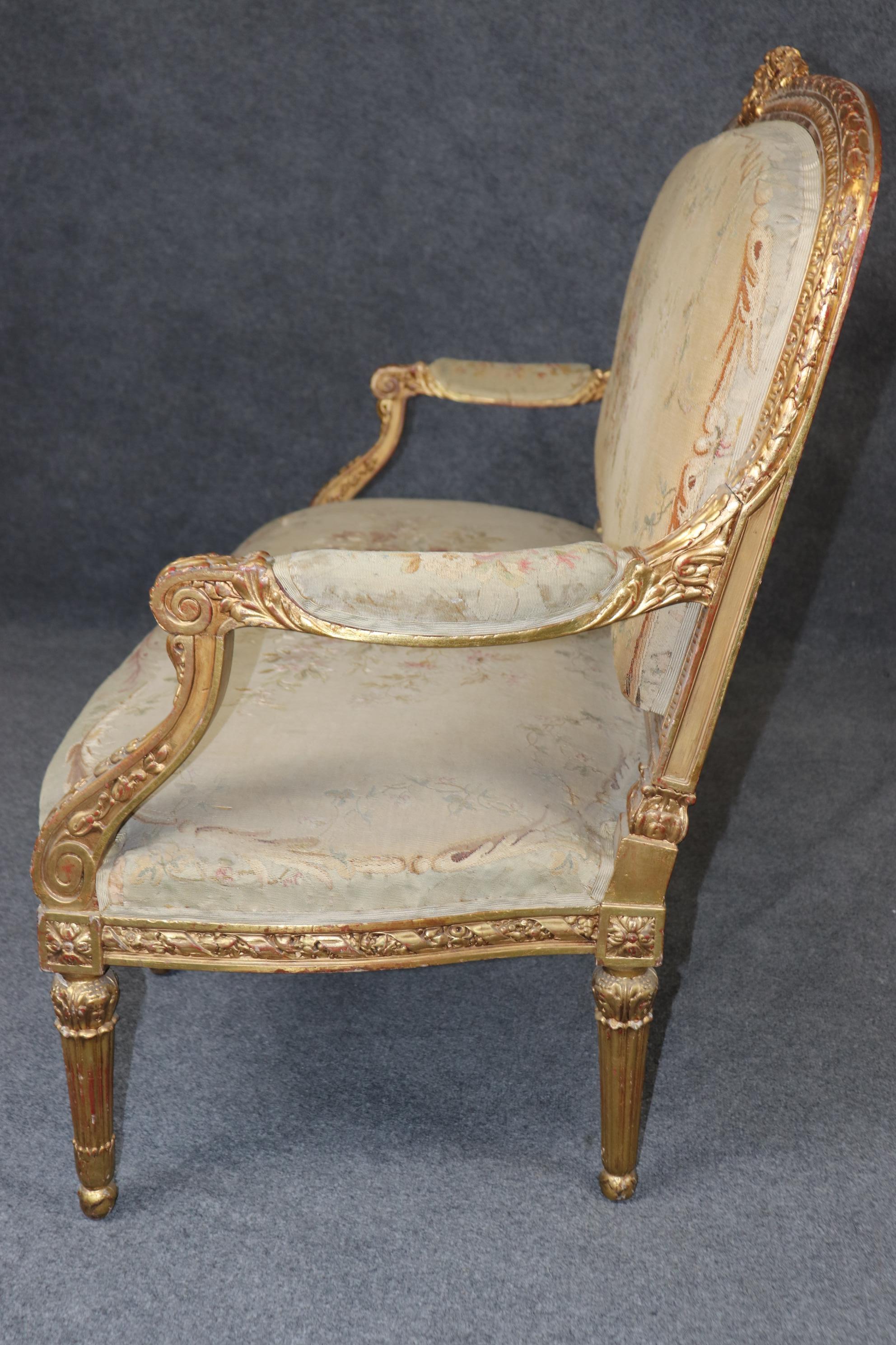 19th Century French Louis XVI Style Gilt Wood Aubusson Parlor Set In Good Condition For Sale In Swedesboro, NJ
