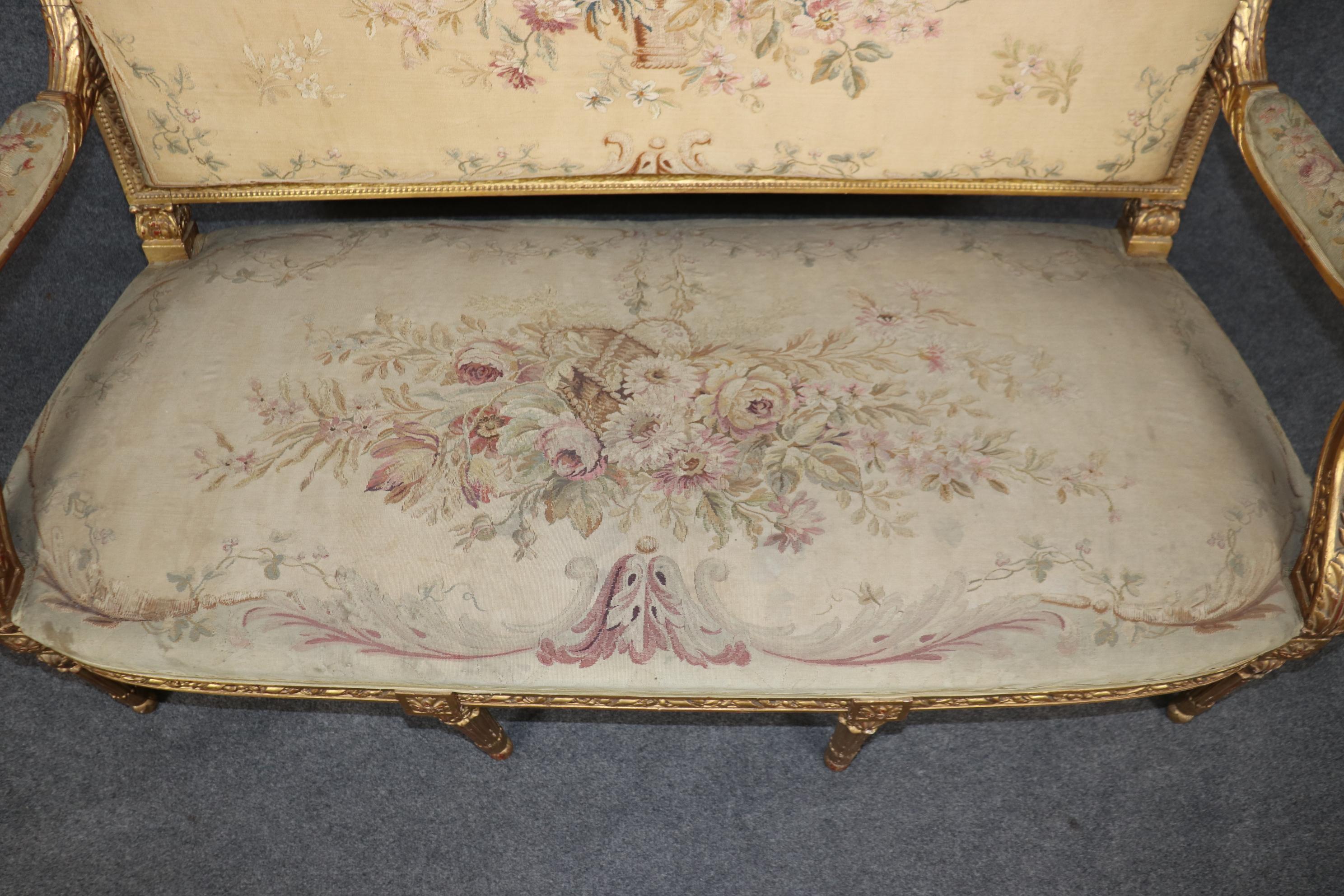 19th Century French Louis XVI Style Gilt Wood Aubusson Parlor Set For Sale 1