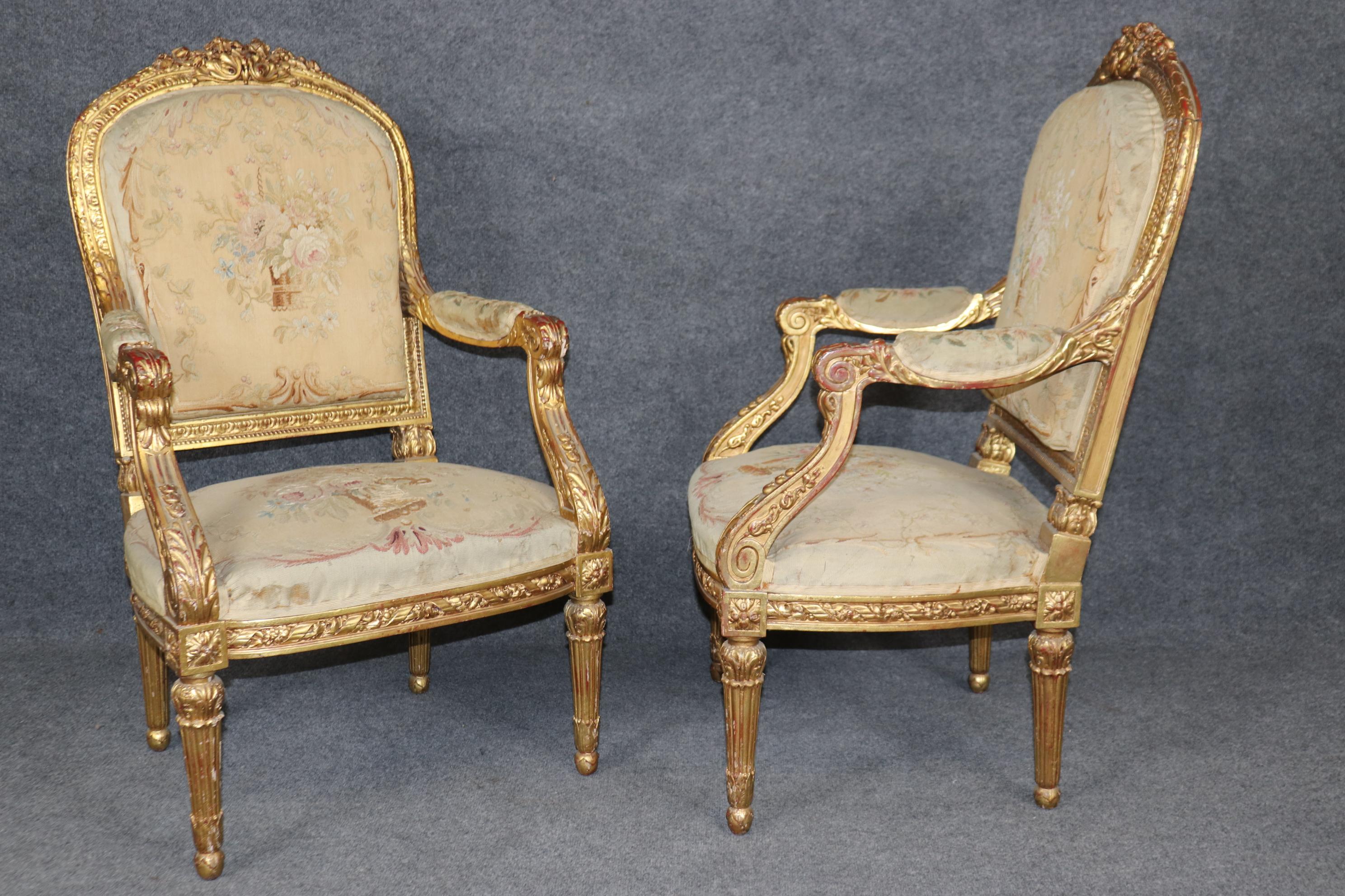 19th Century French Louis XVI Style Gilt Wood Aubusson Parlor Set For Sale 4