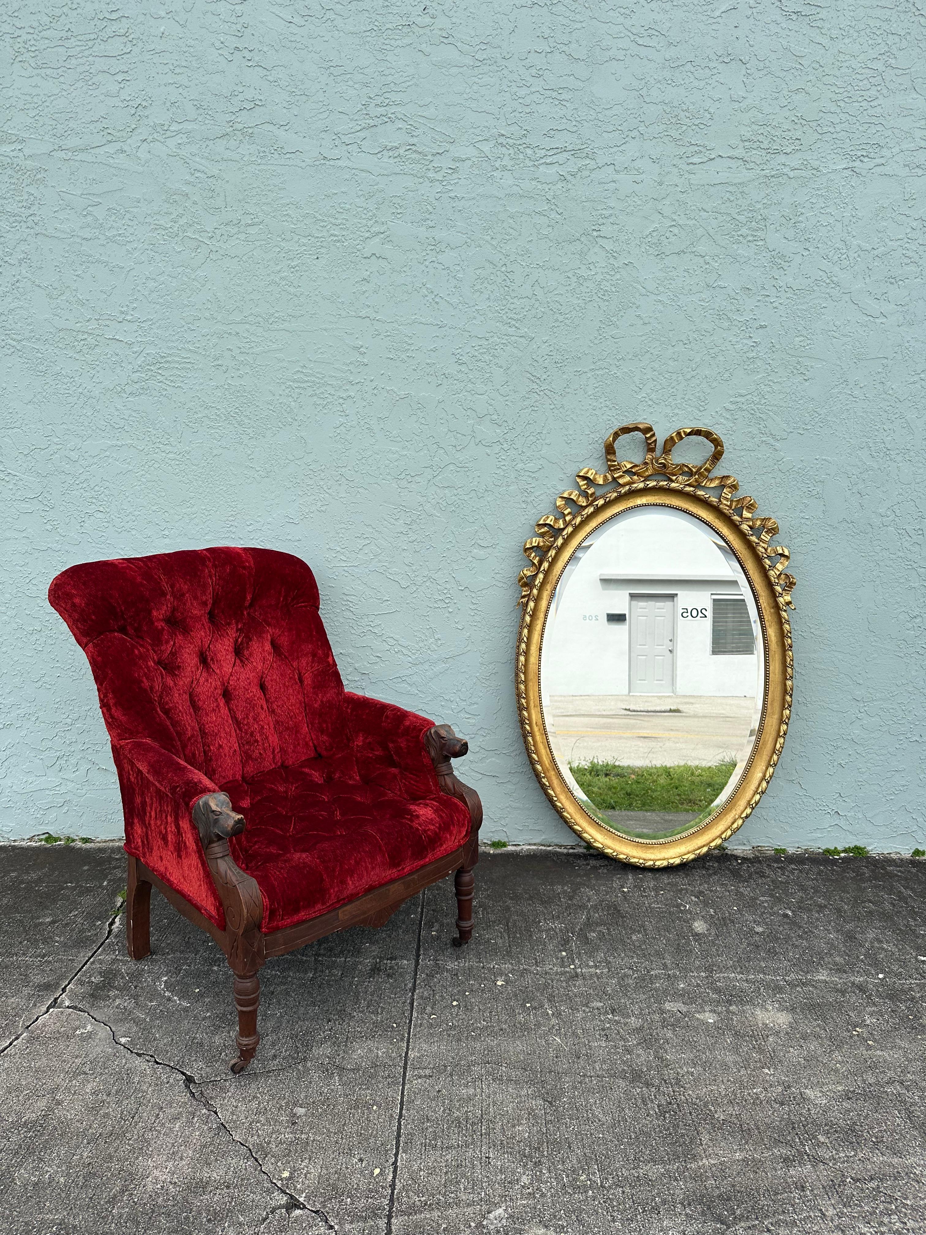Verre 19th Century French Louis XVI Style Gilt Wood Oval Mirror with Knotted Ribbon en vente