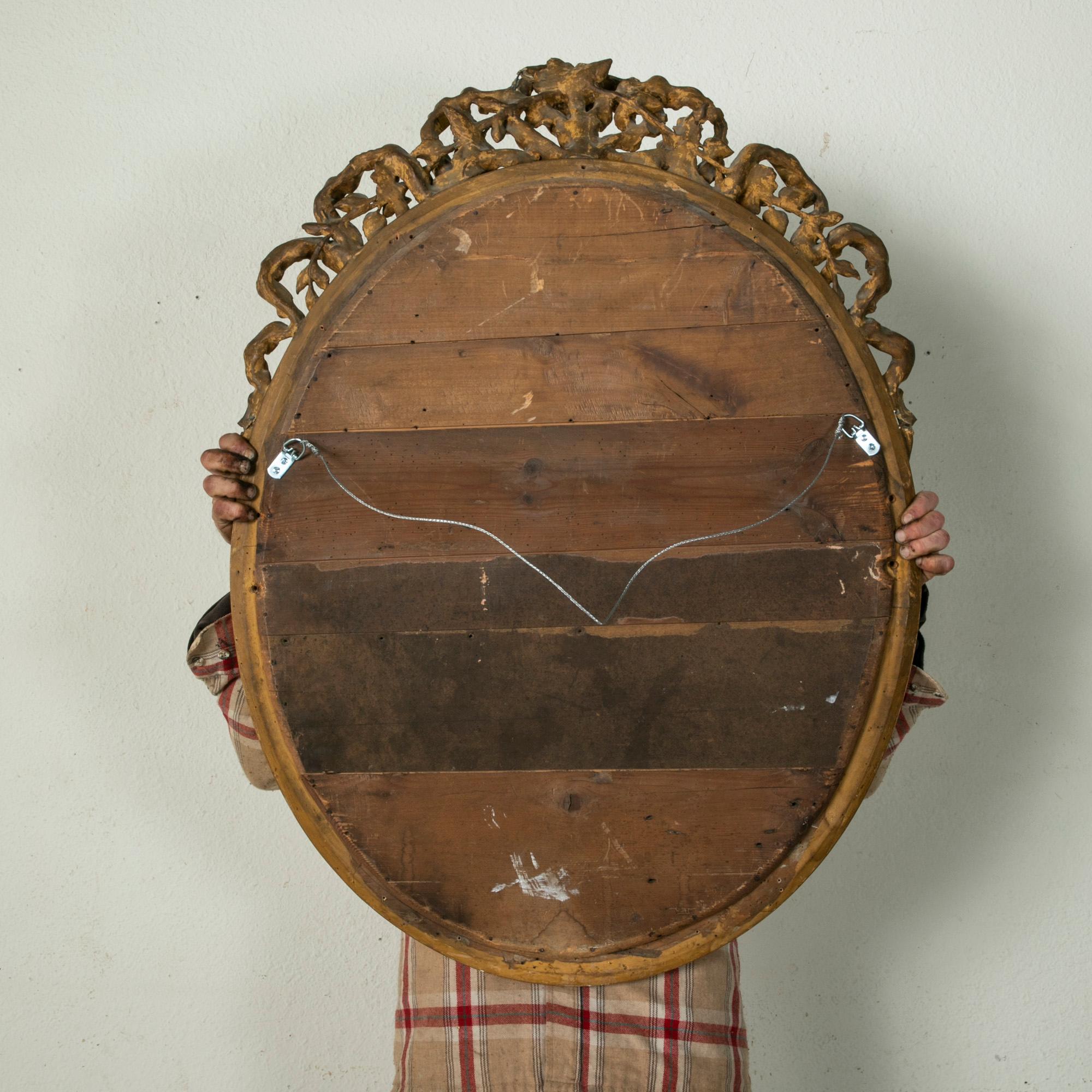 19th Century French Louis XVI Style Gilt Wood Oval Mirror with Knotted Ribbon 4