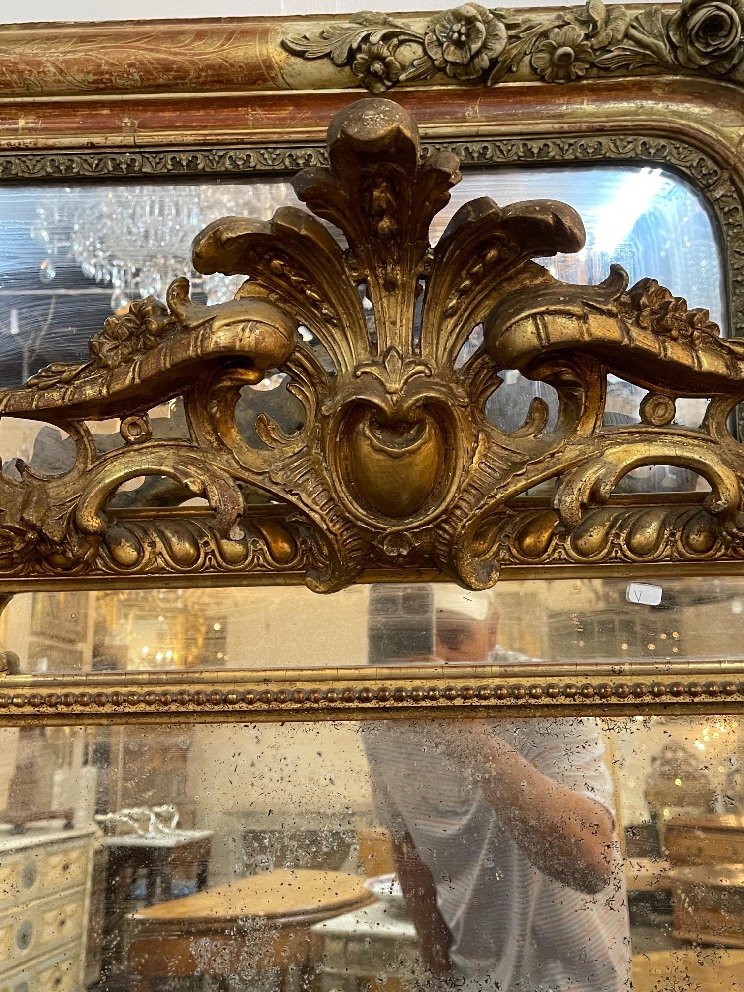 Carved 19th Century French Louis XVI Style Giltwood and Etched Glass Mirror For Sale