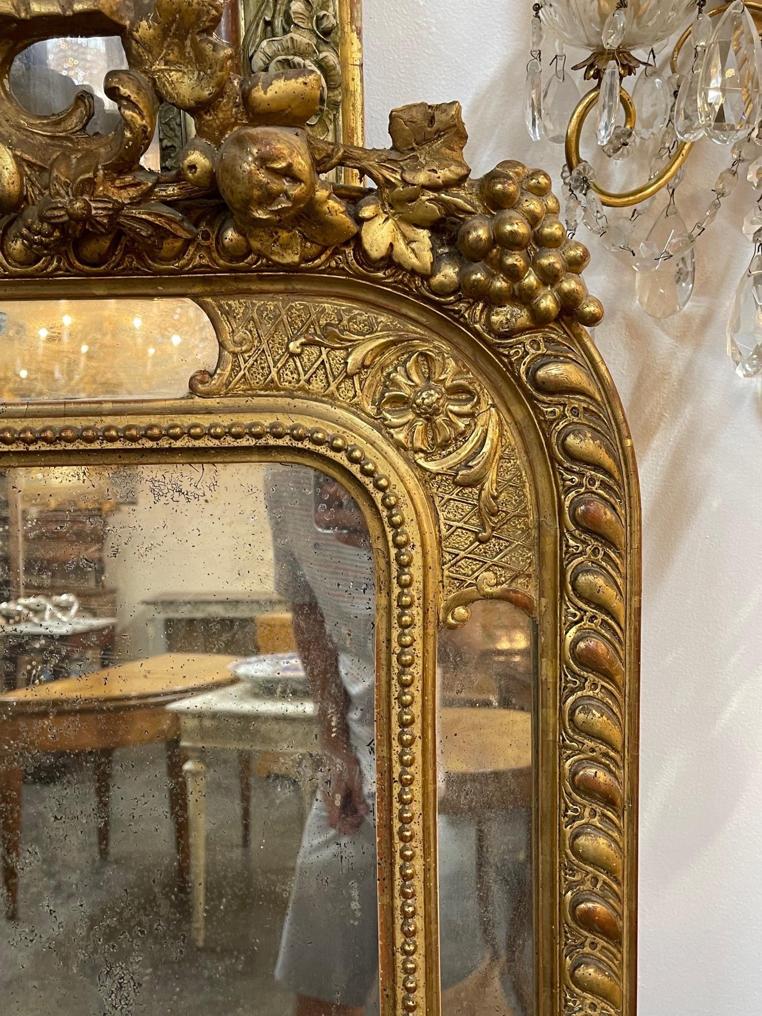 19th Century French Louis XVI Style Giltwood and Etched Glass Mirror In Good Condition For Sale In Dallas, TX