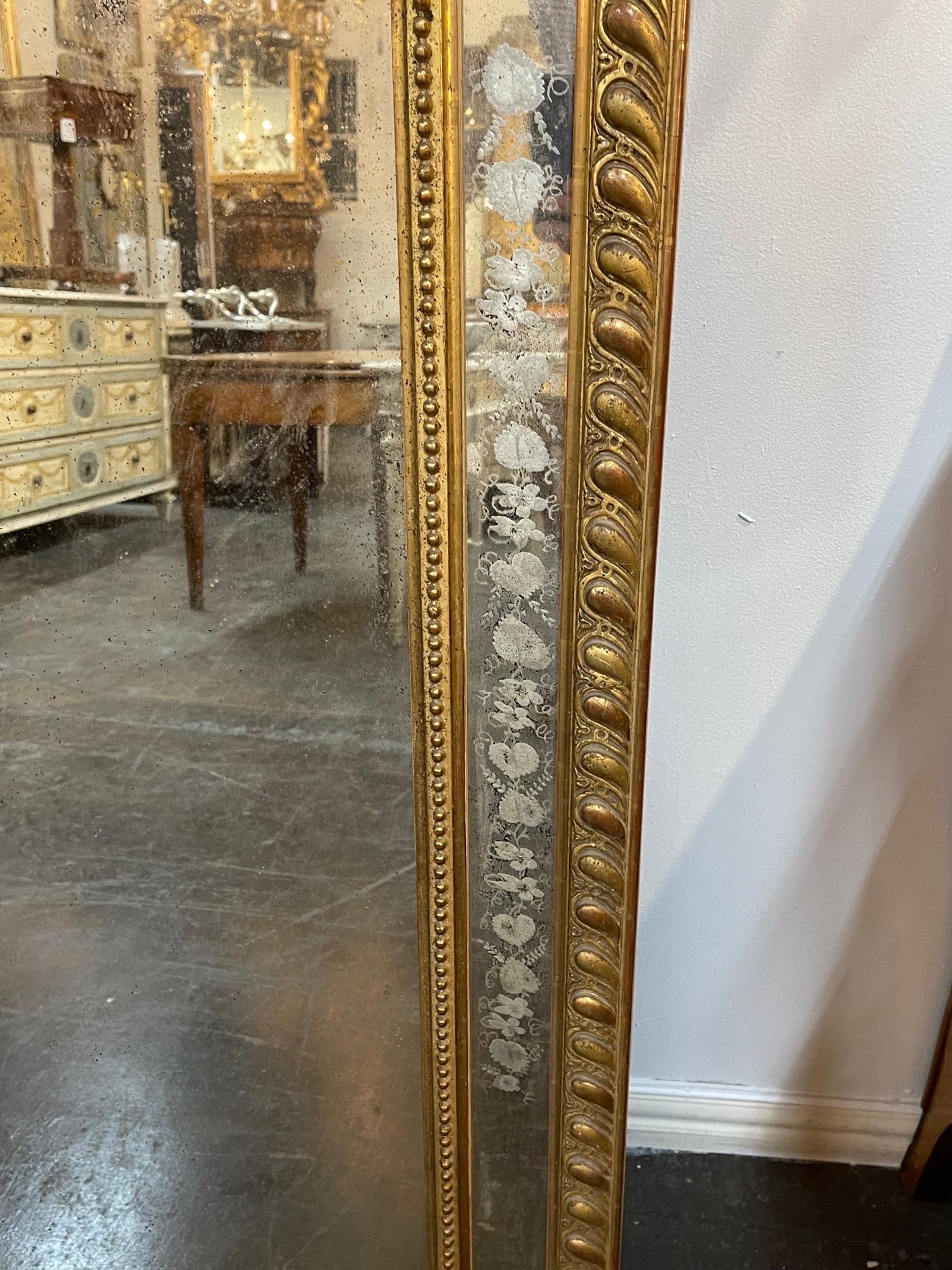 19th Century French Louis XVI Style Giltwood and Etched Glass Mirror For Sale 1