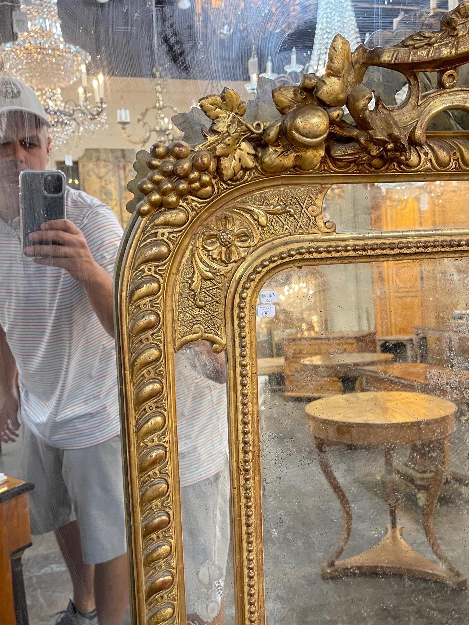 19th Century French Louis XVI Style Giltwood and Etched Glass Mirror For Sale 2