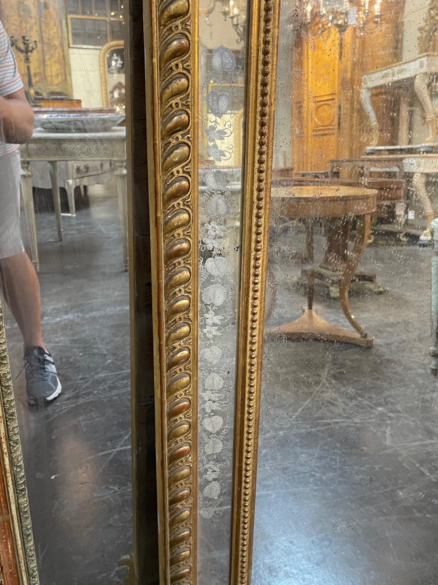19th Century French Louis XVI Style Giltwood and Etched Glass Mirror For Sale 3