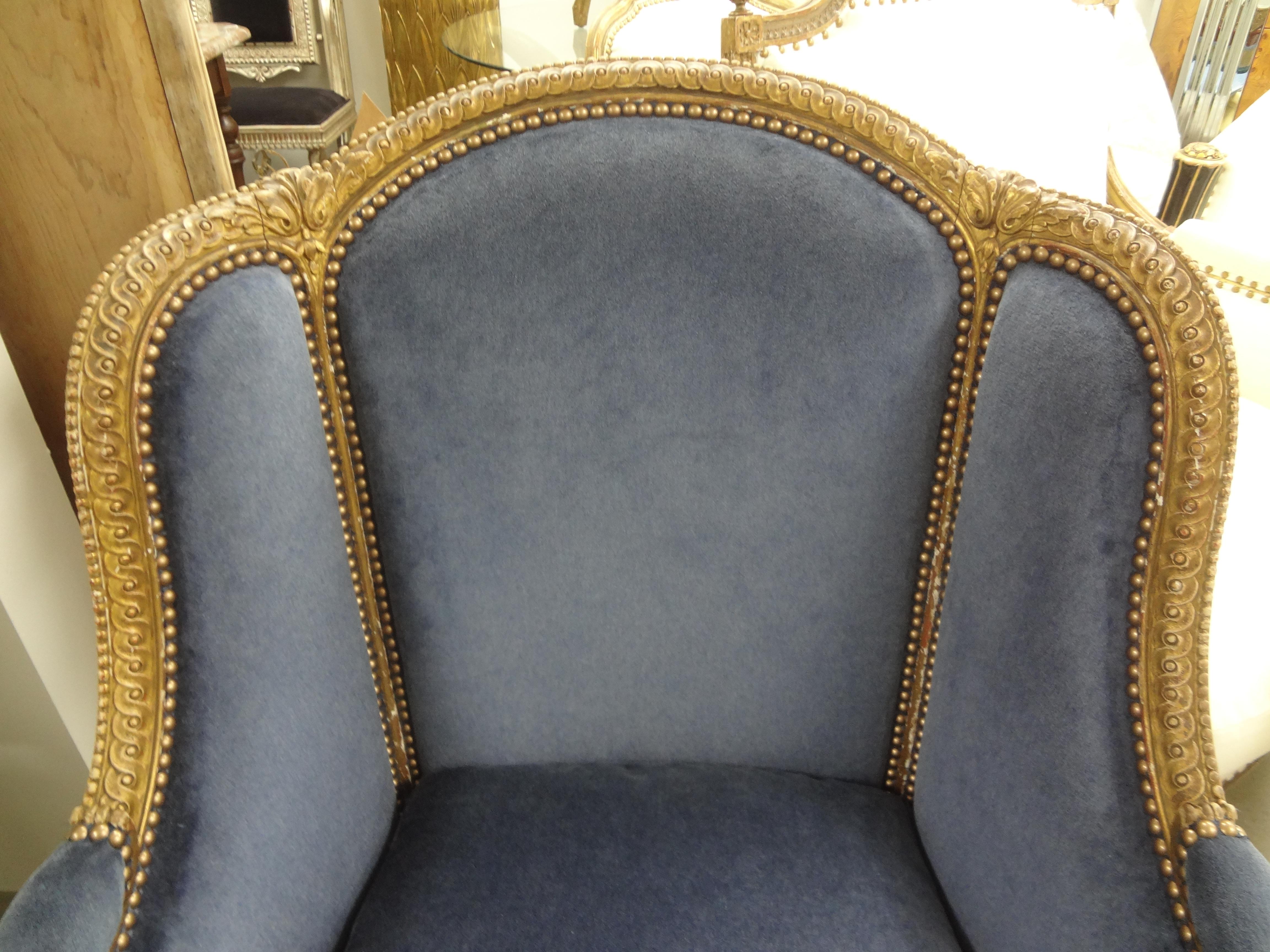 19th Century French Louis XVI Style Giltwood Bergere 6