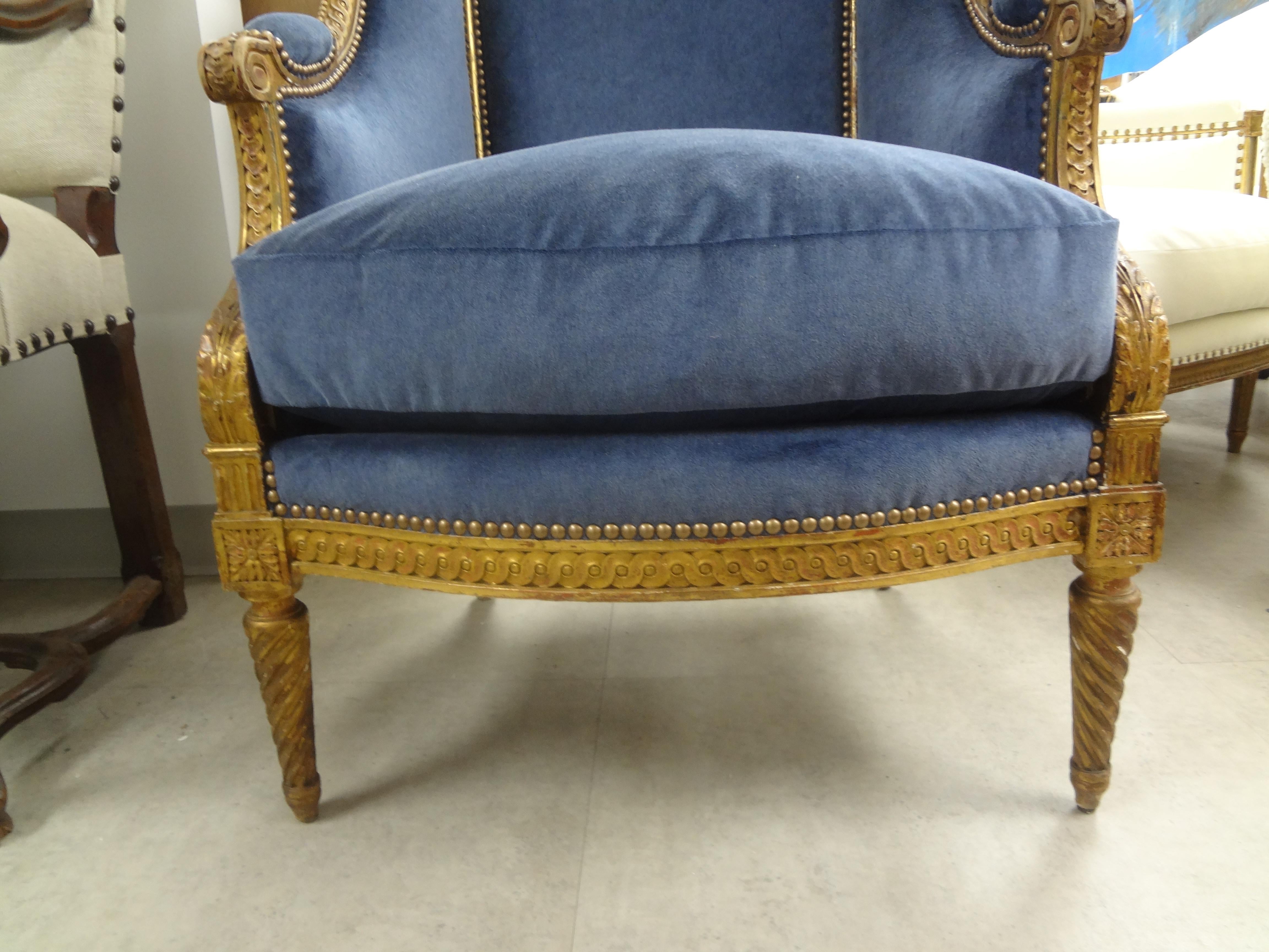 19th Century French Louis XVI Style Giltwood Bergere 1
