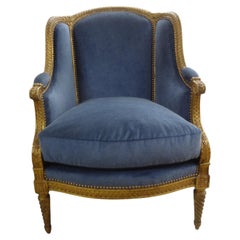 19th Century French Louis XVI Style Giltwood Bergere