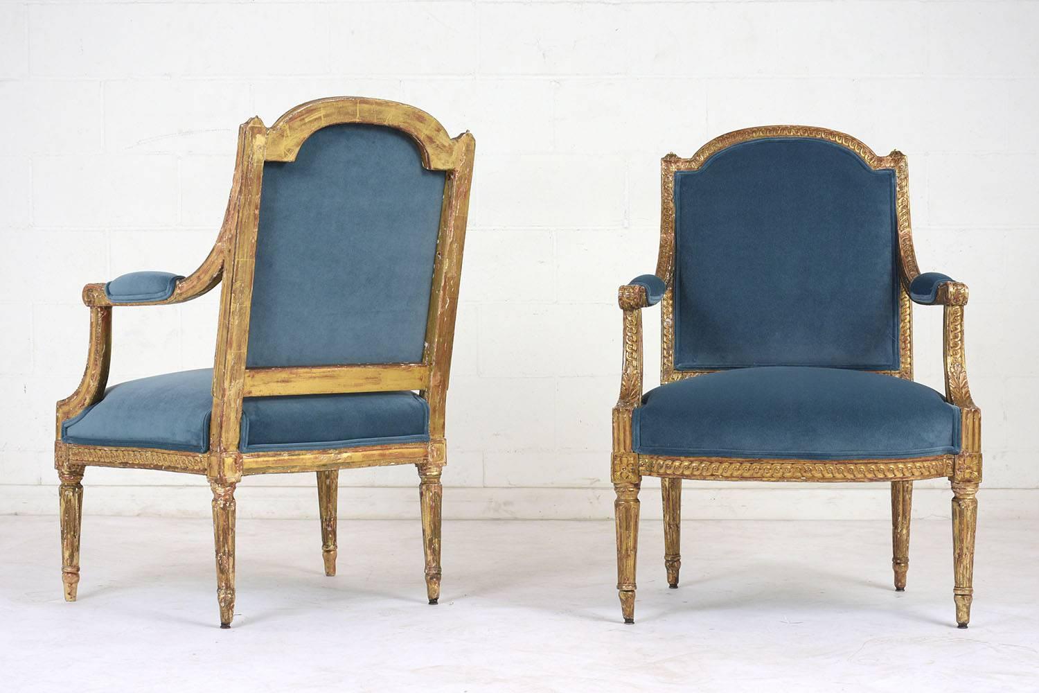 Carved 19th Century French Louis XVI Style Giltwood Bergères