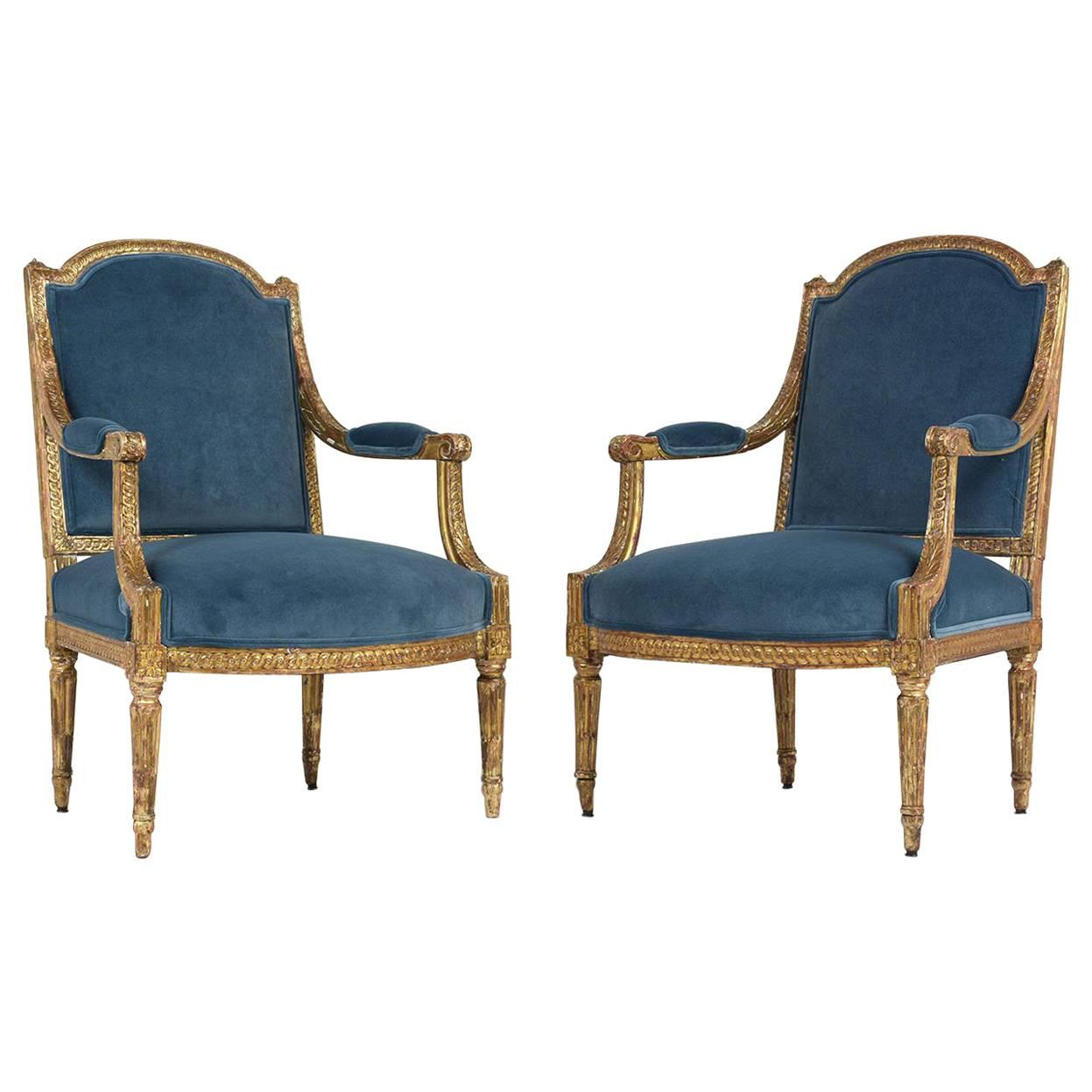 19th Century French Louis XVI Style Giltwood Bergères