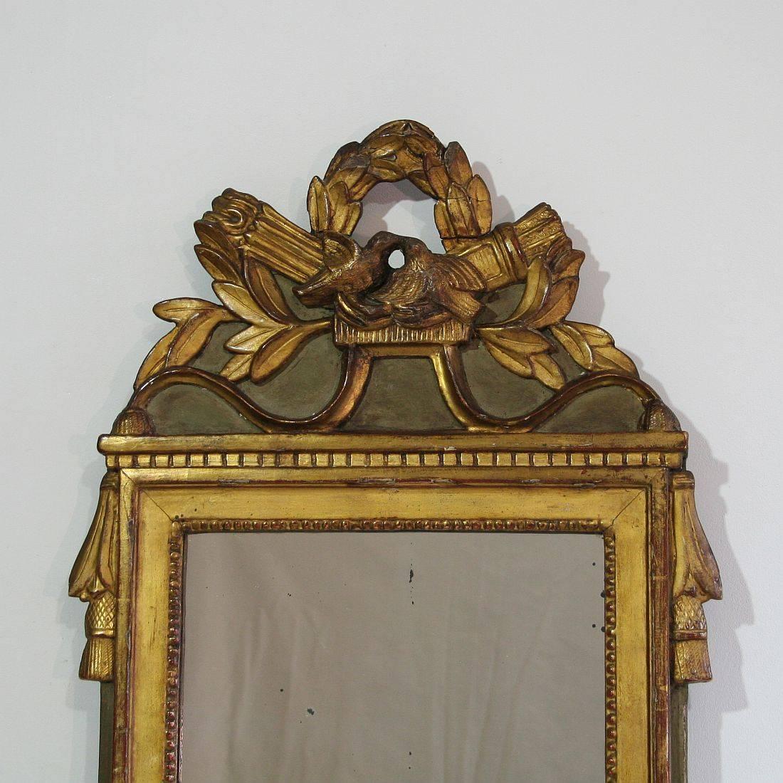 Hand-Carved 19th Century French Louis XVI Style Giltwood Bridal Mirror
