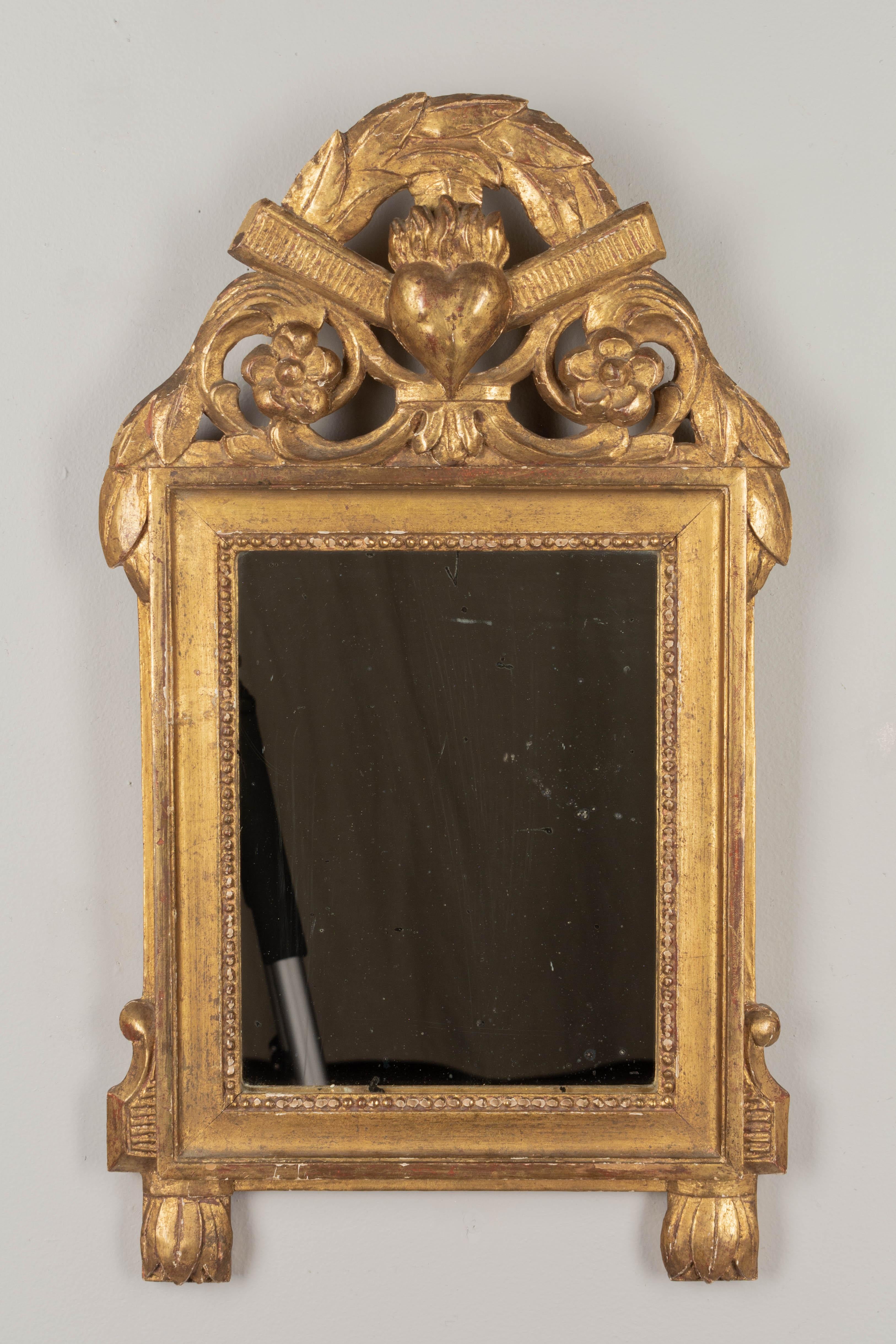 Hand-Carved 19th Century, French, Louis XVI Style Giltwood Bridal Mirror For Sale