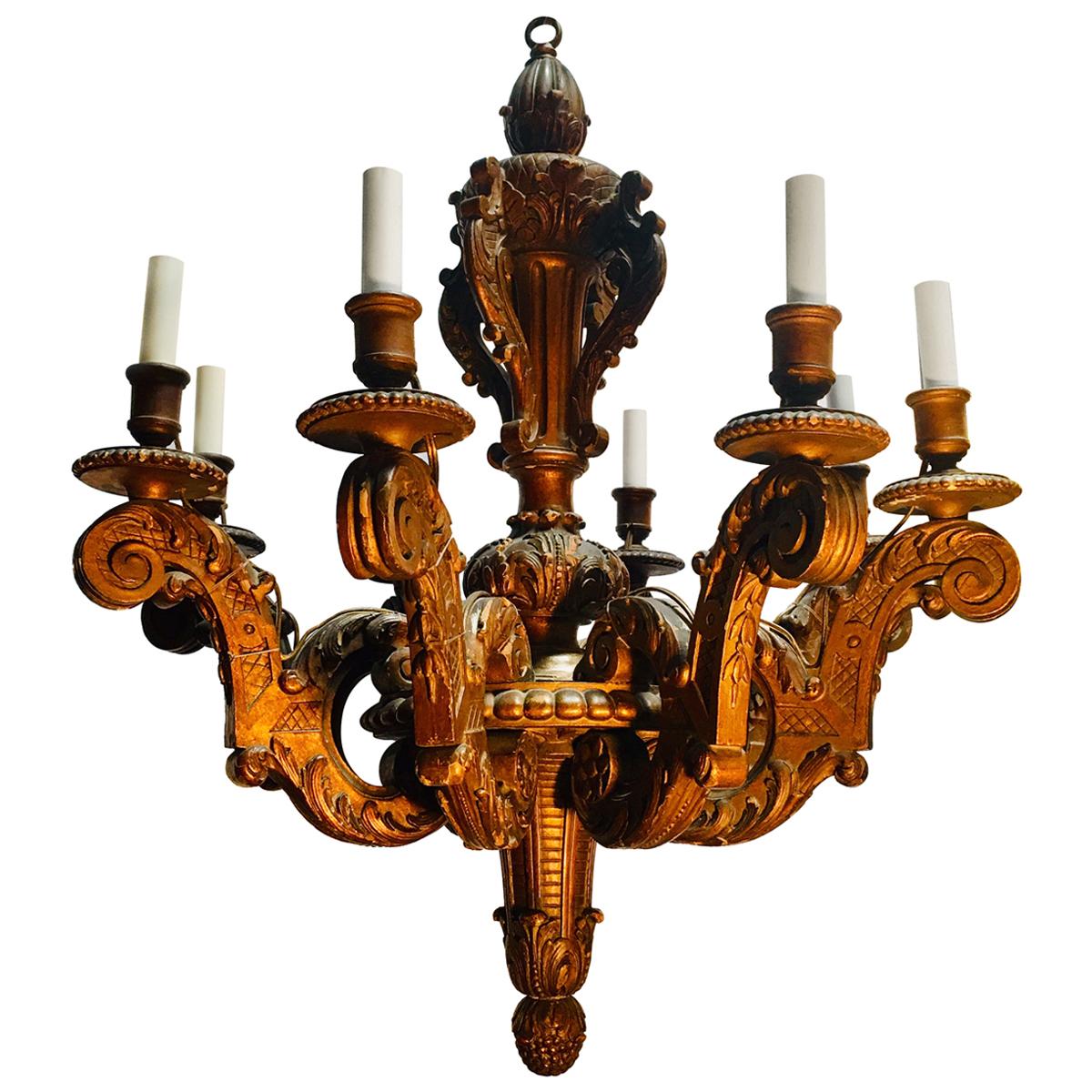 19th Century French Louis XVI Style Giltwood Chandelier