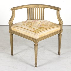 19th Century French Louis XVI Style Giltwood Corner Chair with Needlepoint Seat