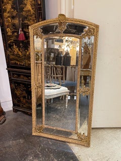 19th Century French Louis XVI Style Giltwood Cushion Mirror with Glass Panels