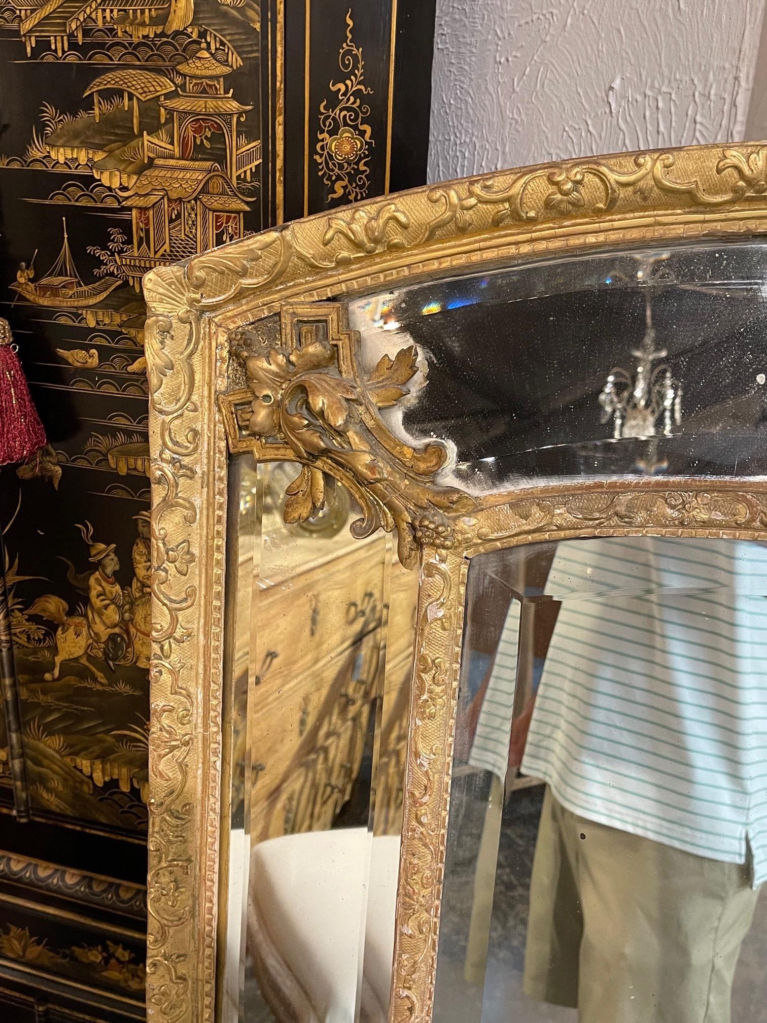 19th Century French Louis XVI Style Giltwood Cushion Mirror with Glass Panels In Good Condition In Dallas, TX