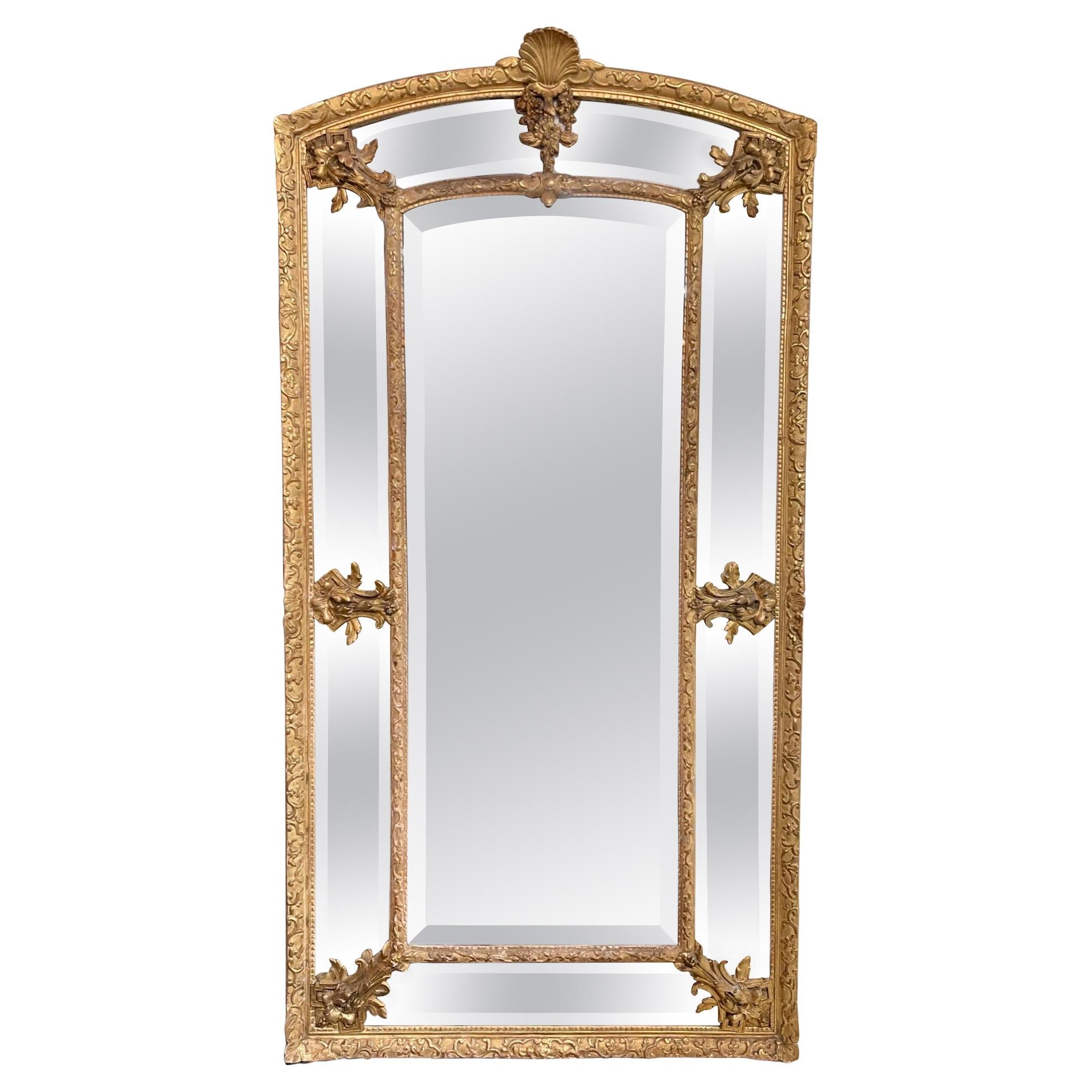 19th Century French Louis XVI Style Giltwood Cushion Mirror with Glass Panels