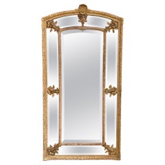 19th Century French Louis XVI Style Giltwood Cushion Mirror with Glass Panels