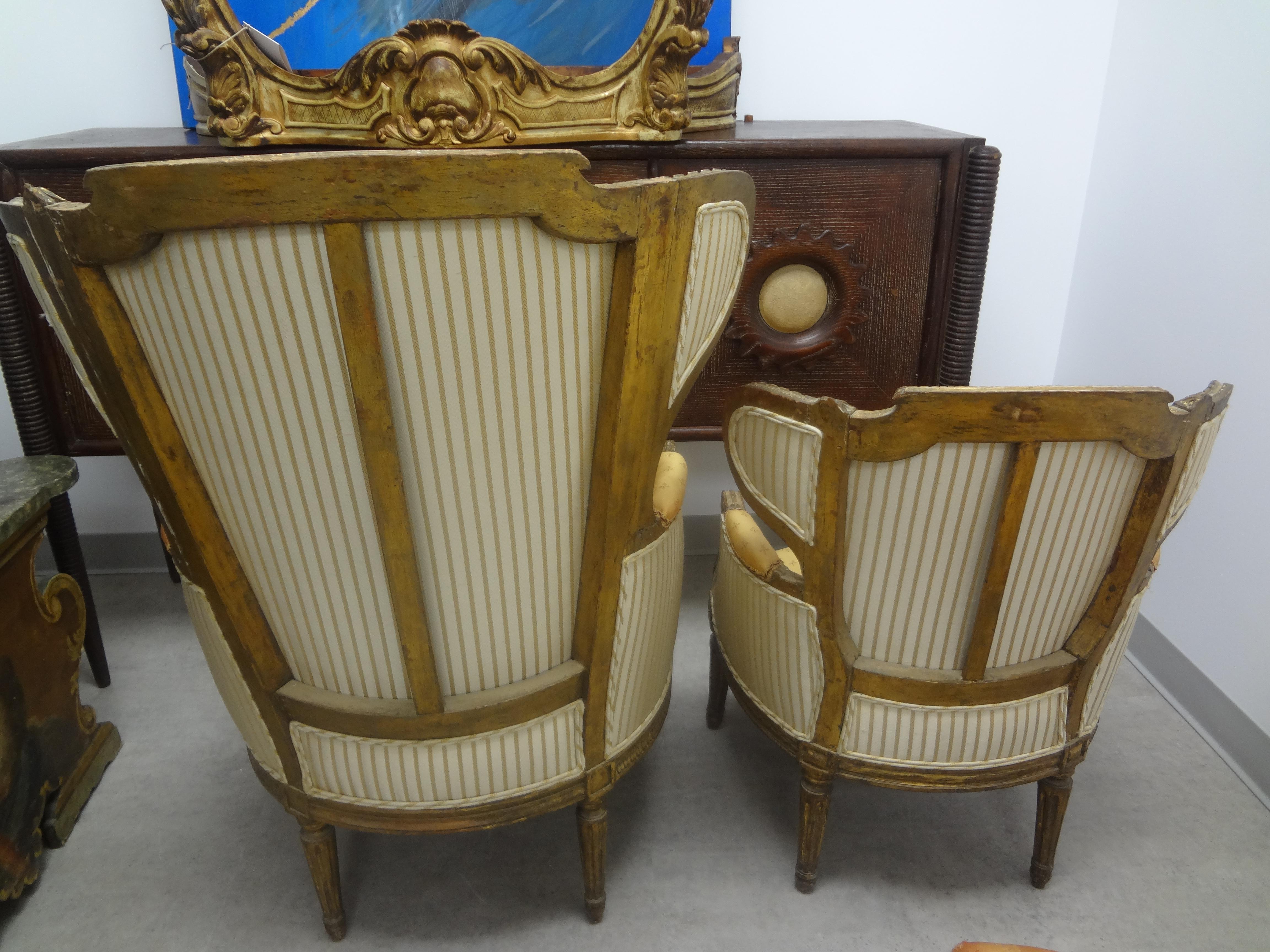 19th Century French Louis XVI Style Giltwood Duchesse Brisee For Sale 7