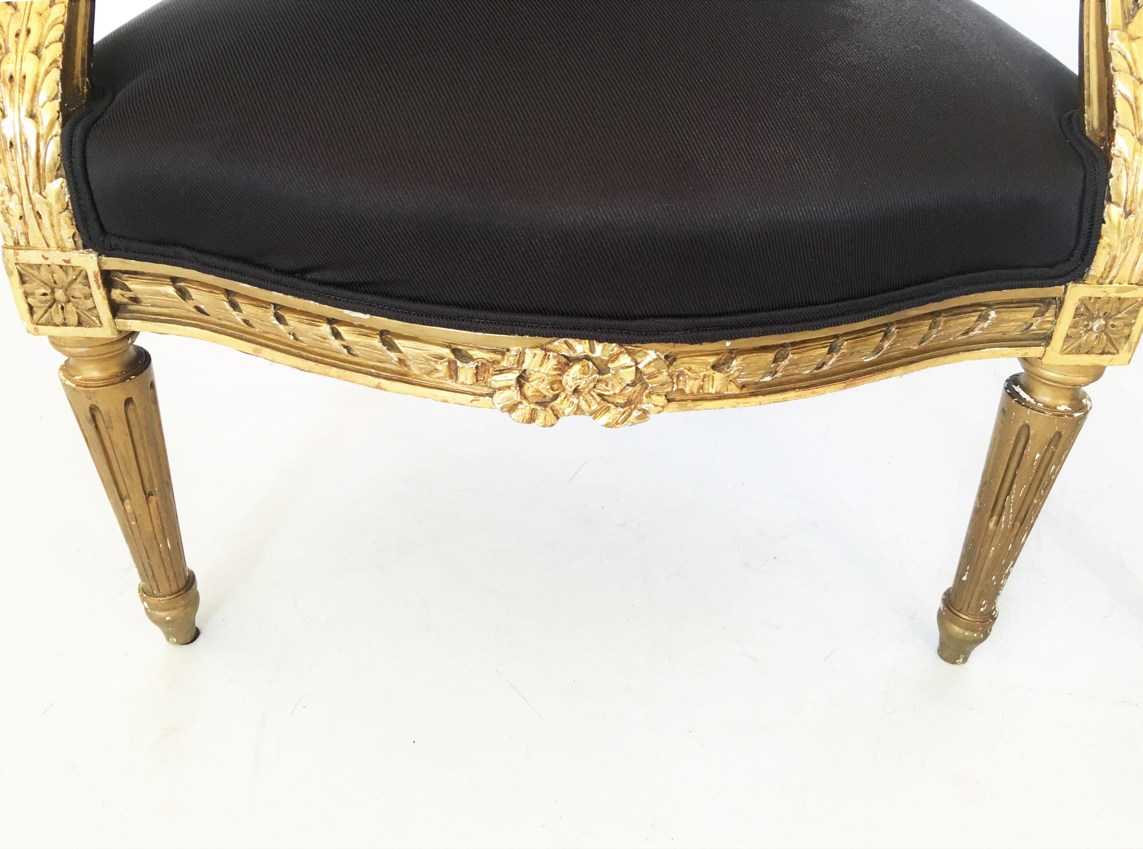 19th Century French Louis XVI Style Giltwood Fauteuils, Pair For Sale 7
