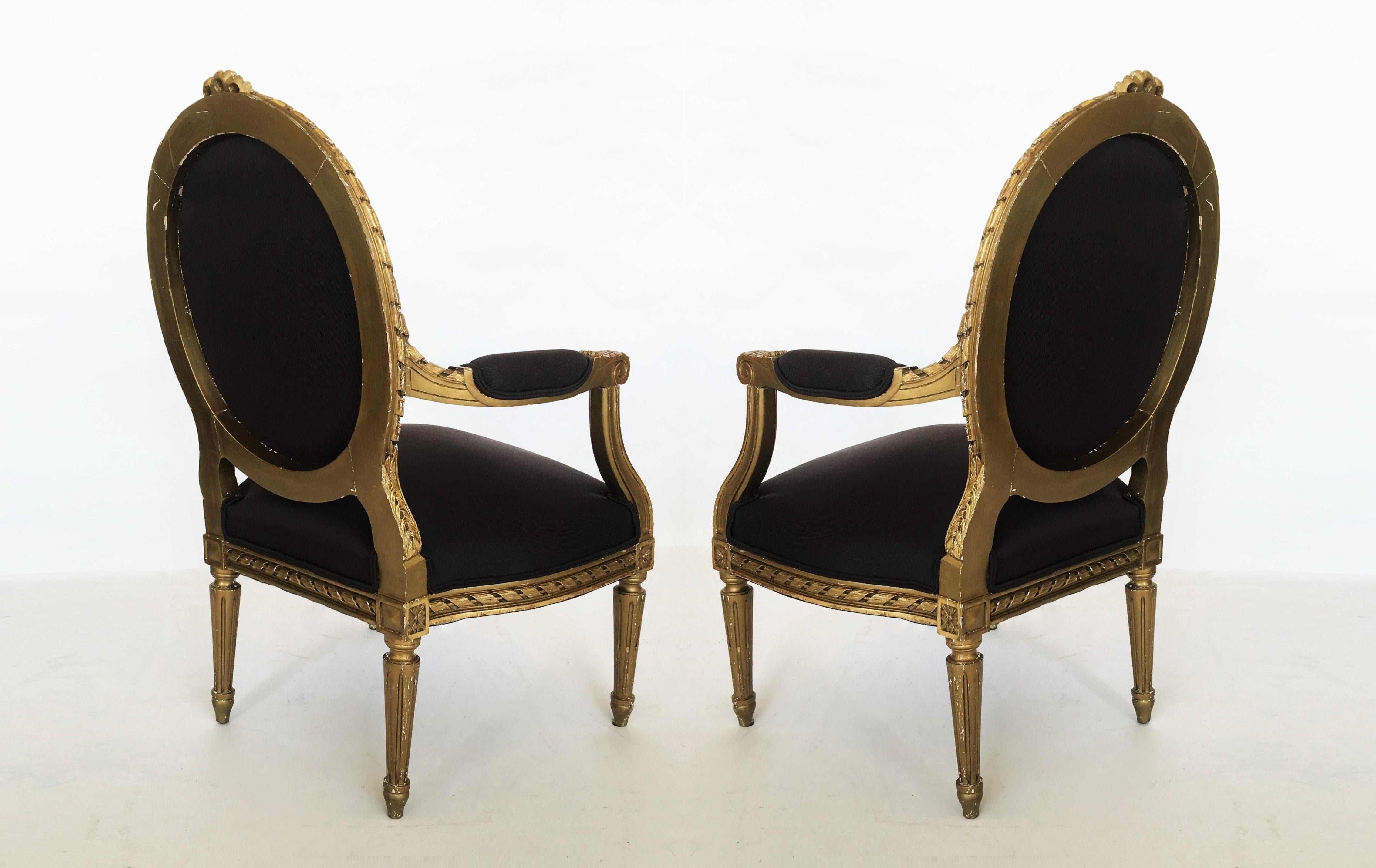 19th Century French Louis XVI Style Giltwood Fauteuils, Pair For Sale 8