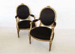 19. Jahrhundert Französisch Louis XVI Stil Giltwood Fauteuils, Paar