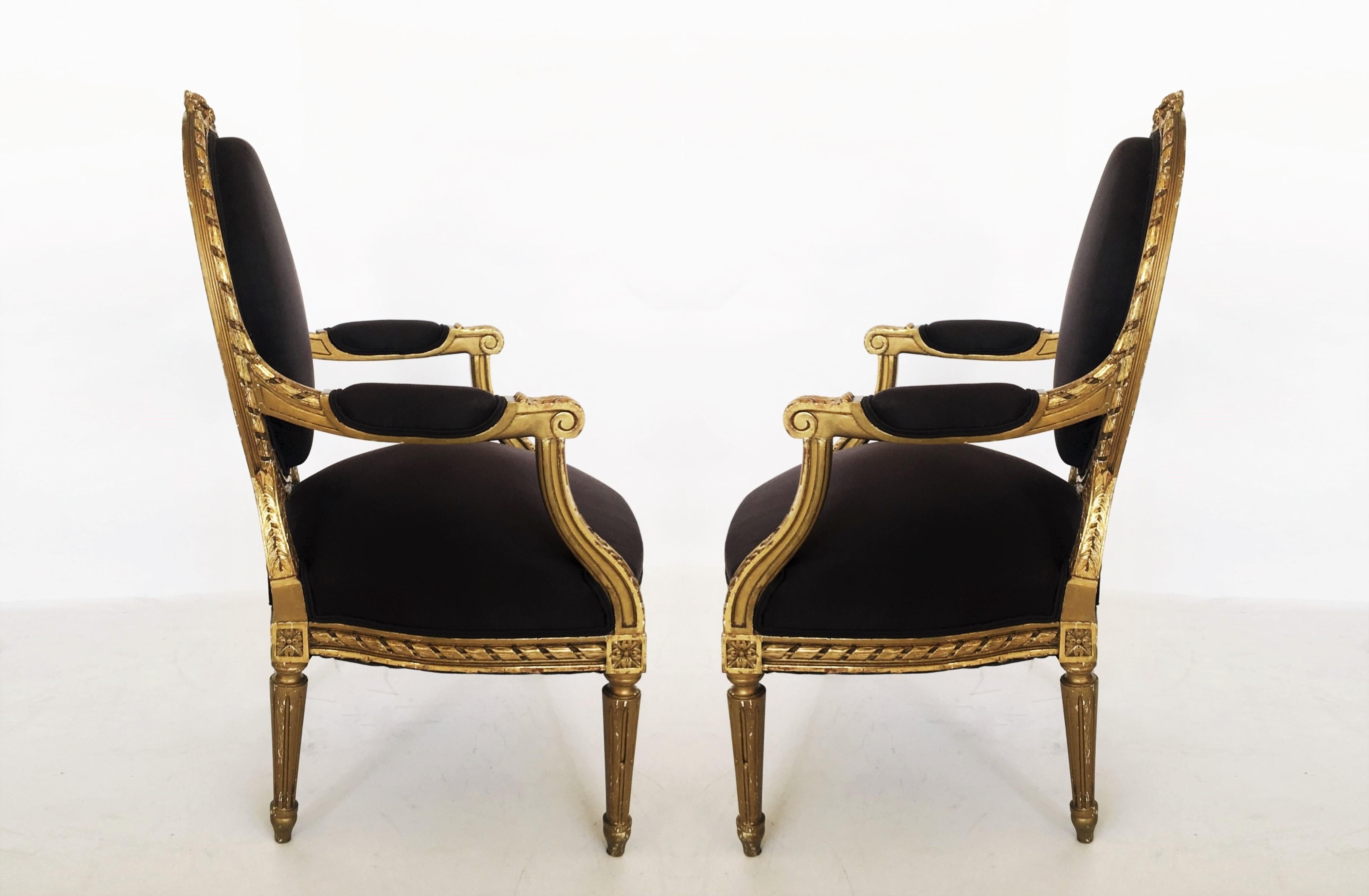 19th Century French Louis XVI Style Giltwood Fauteuils, Pair For Sale 5
