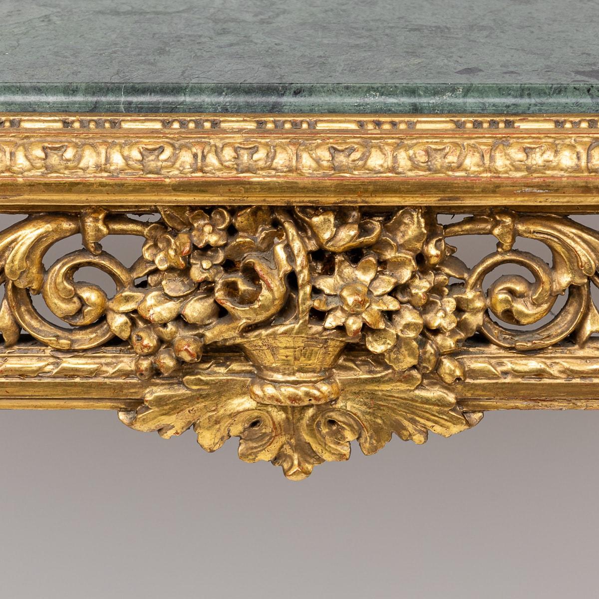 19th Century French Louis XVI Style Giltwood & Green Alp Marble Table c.1870 For Sale 6