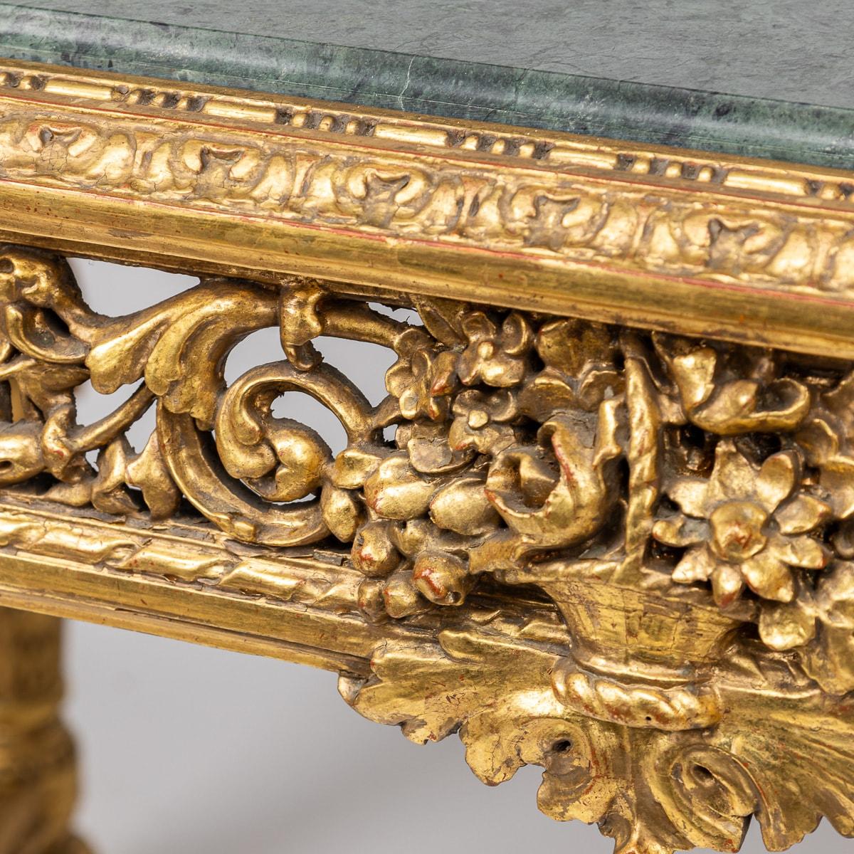 19th Century French Louis XVI Style Giltwood & Green Alp Marble Table c.1870 For Sale 7