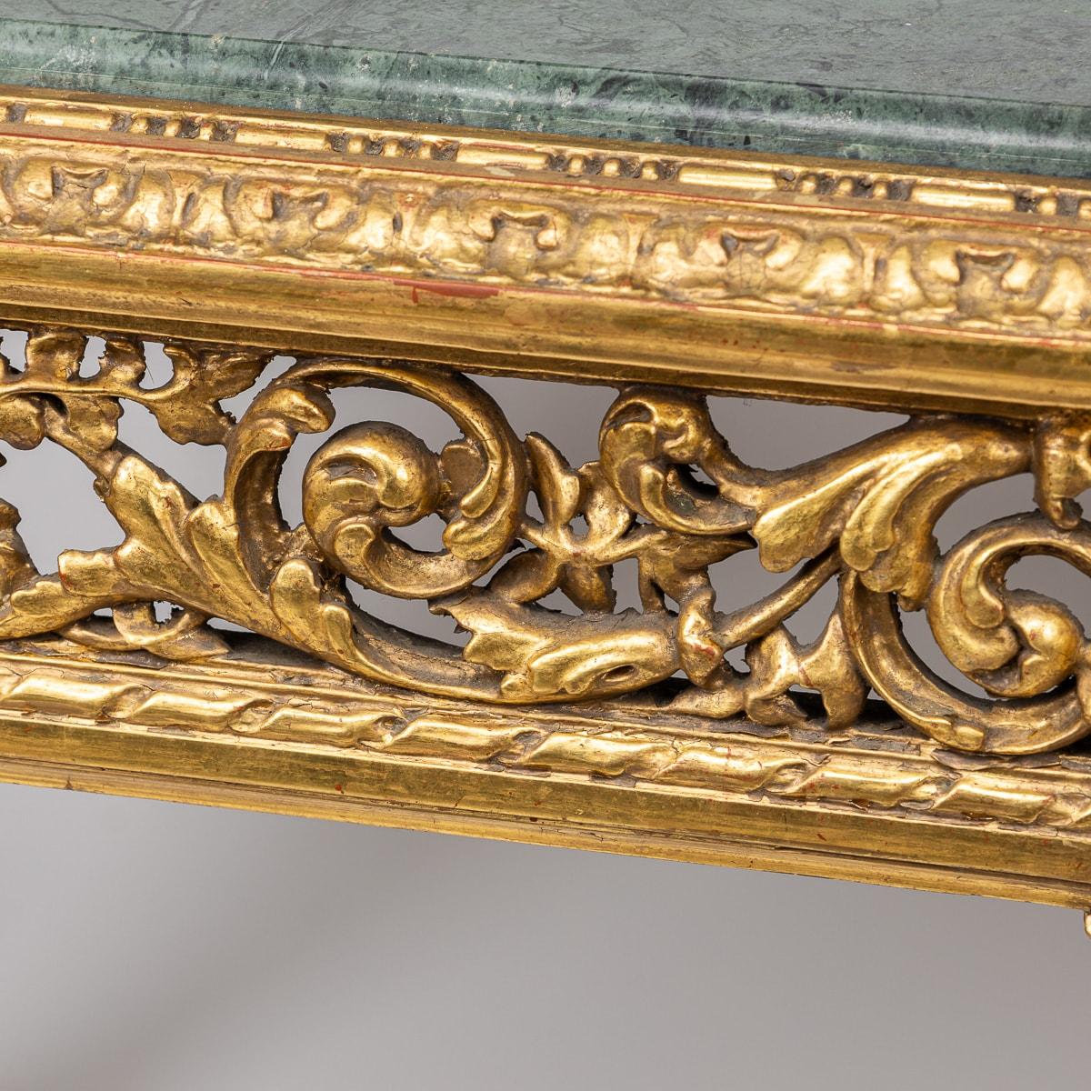 19th Century French Louis XVI Style Giltwood & Green Alp Marble Table c.1870 For Sale 8