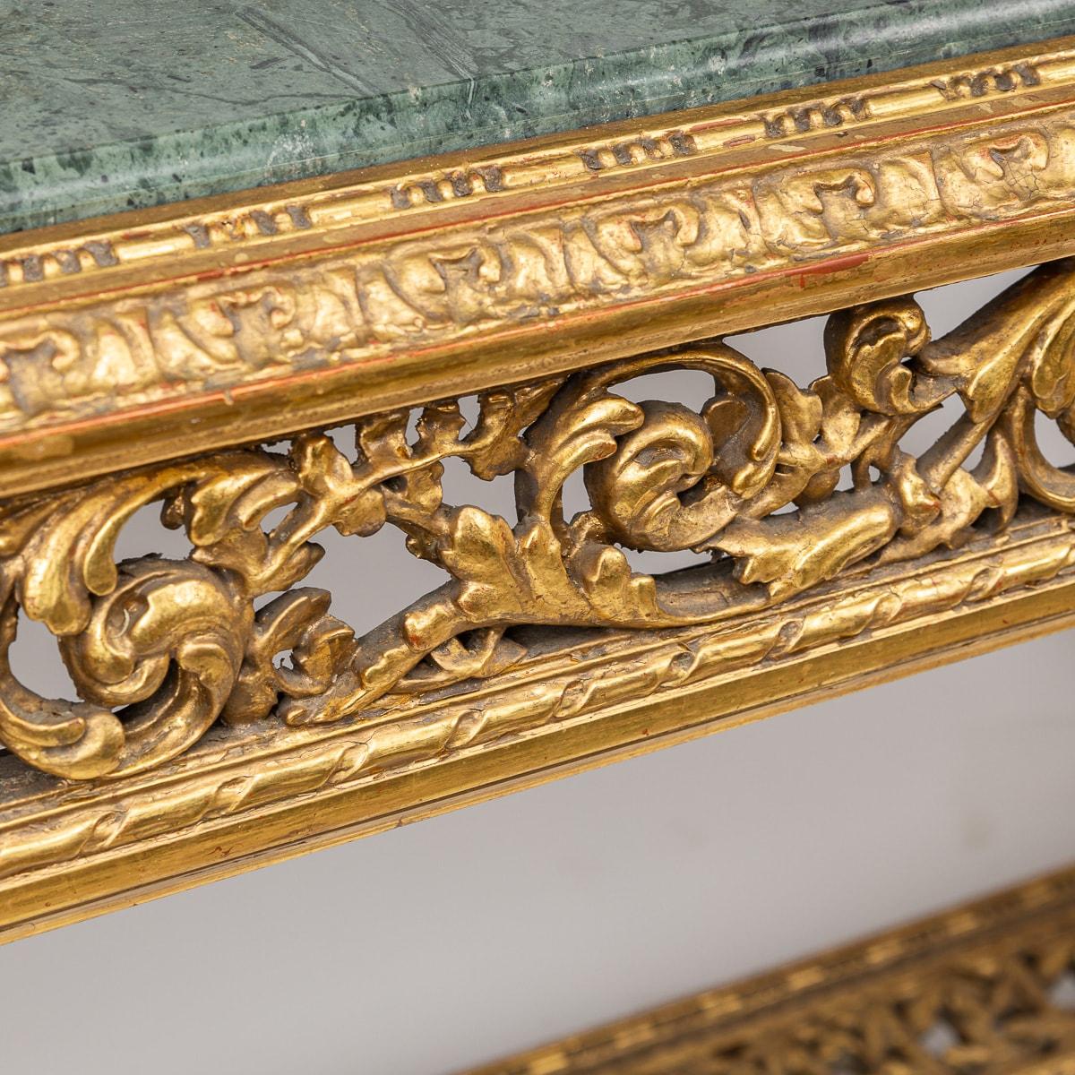 19th Century French Louis XVI Style Giltwood & Green Alp Marble Table c.1870 For Sale 10