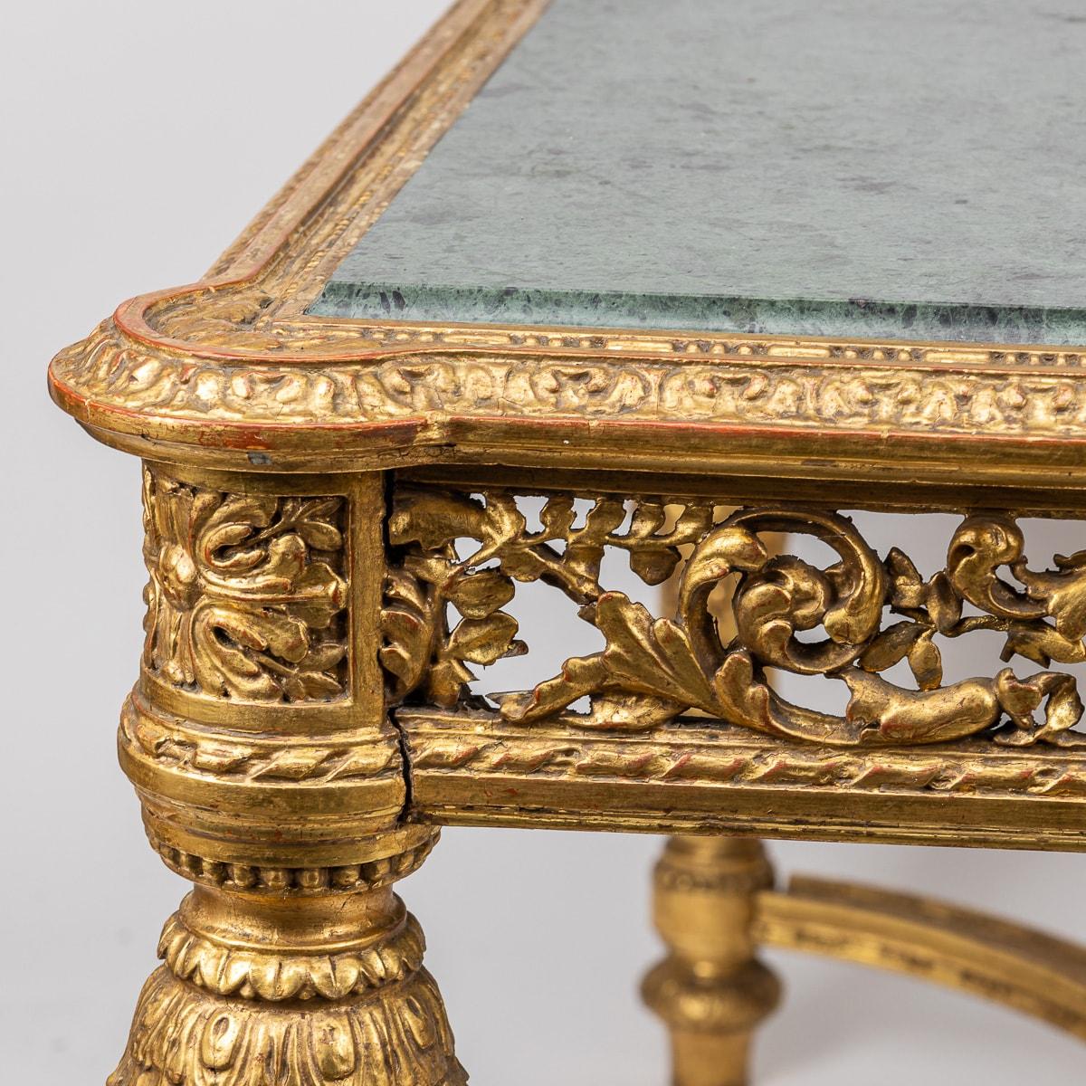 19th Century French Louis XVI Style Giltwood & Green Alp Marble Table c.1870 For Sale 12