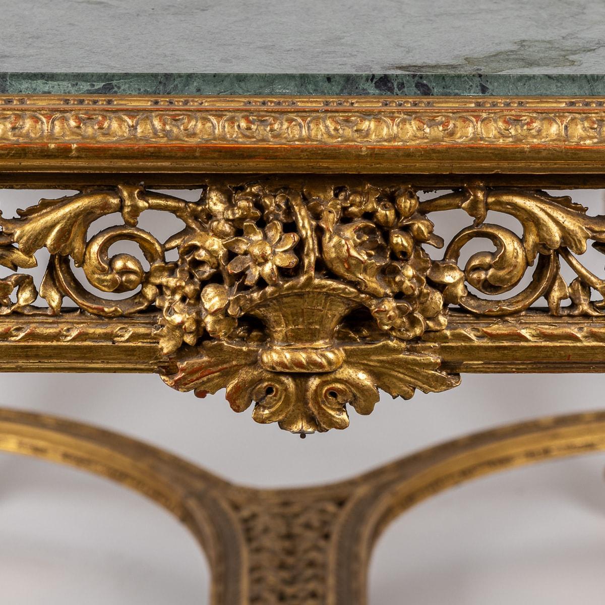 19th Century French Louis XVI Style Giltwood & Green Alp Marble Table c.1870 For Sale 13