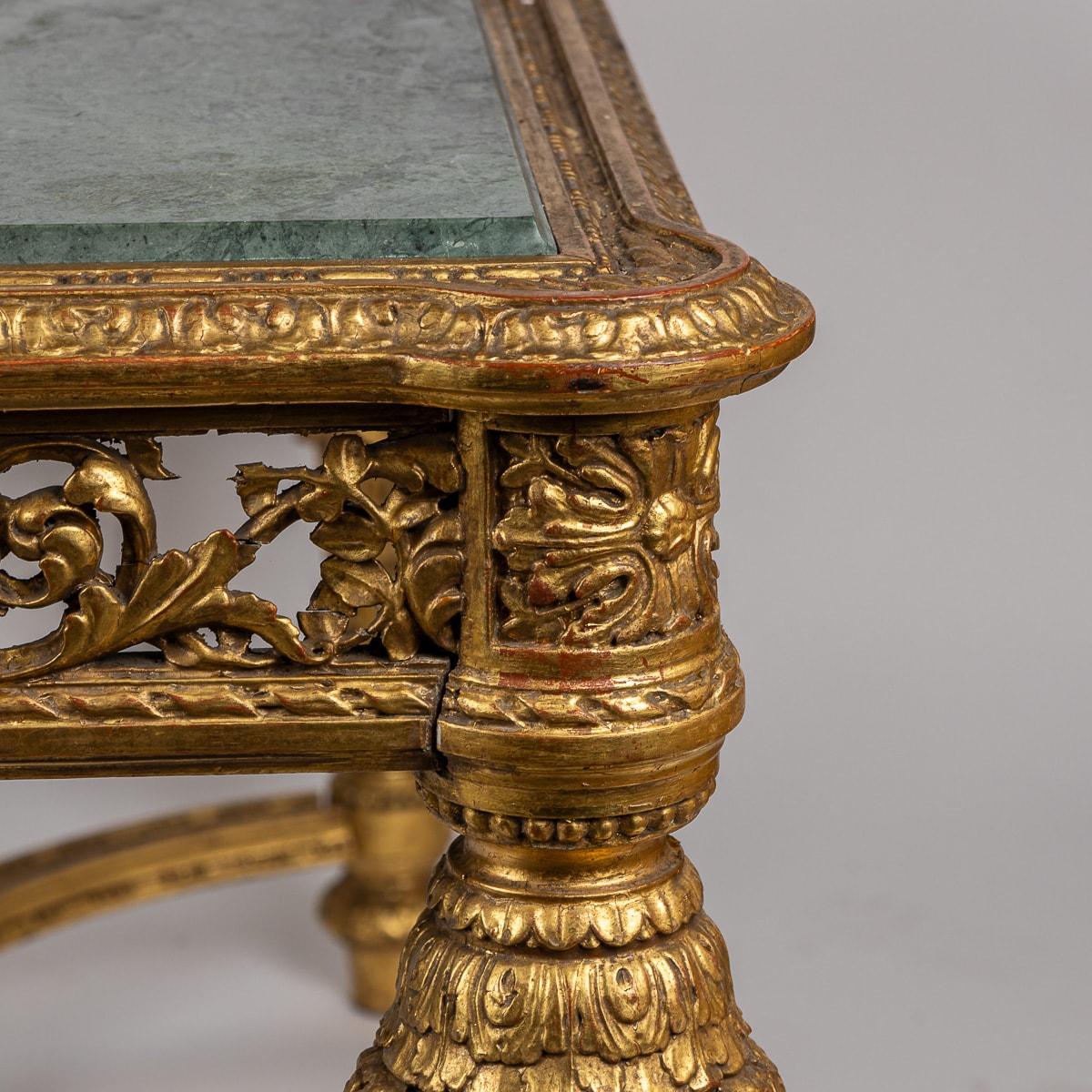 19th Century French Louis XVI Style Giltwood & Green Alp Marble Table c.1870 For Sale 14