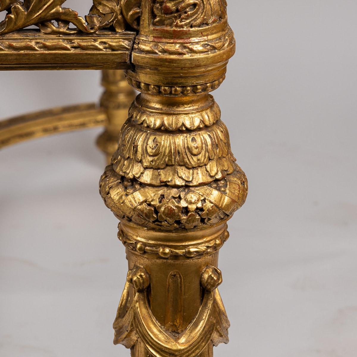 19th Century French Louis XVI Style Giltwood & Green Alp Marble Table c.1870 For Sale 15