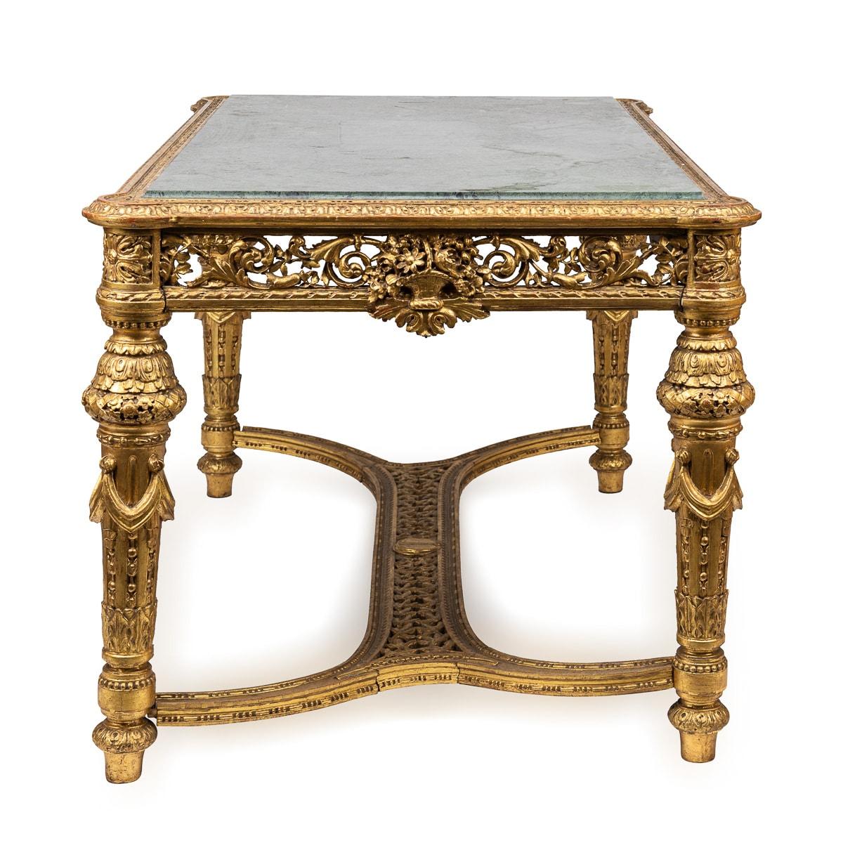 Französischer Tisch aus vergoldetem Holz und grünem Alpaka-Marmor im Louis-XVI.-Stil des 19. Jahrhunderts, um 1870 (Sonstiges) im Angebot