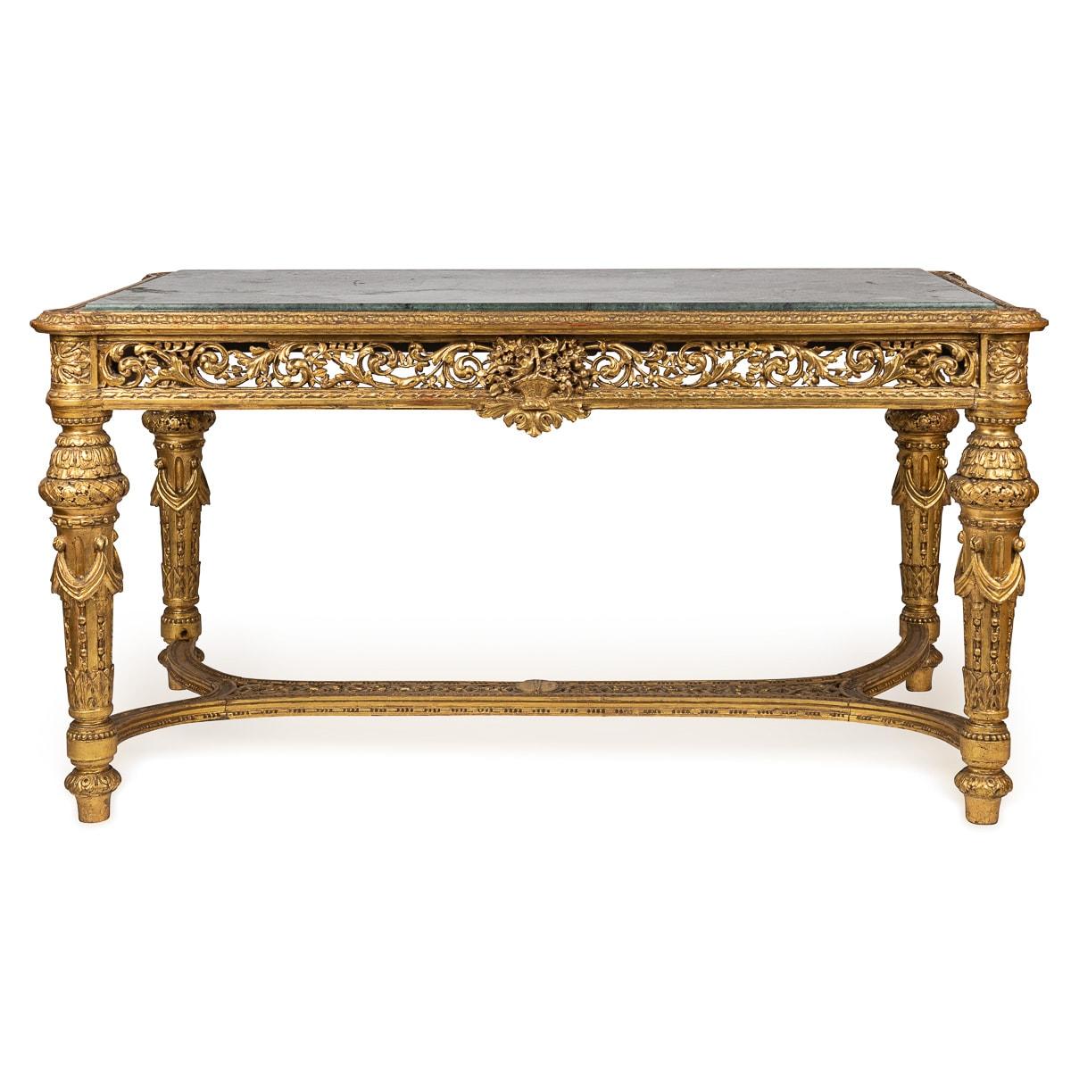 Français Table française du 19ème siècle de style Louis XVI en bois doré et marbre d'albâtre vert, vers 1870 en vente
