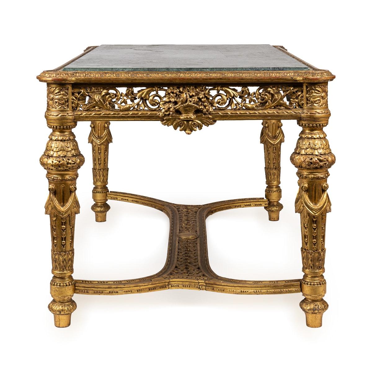 Late 19th Century 19th Century French Louis XVI Style Giltwood & Green Alp Marble Table c.1870 For Sale