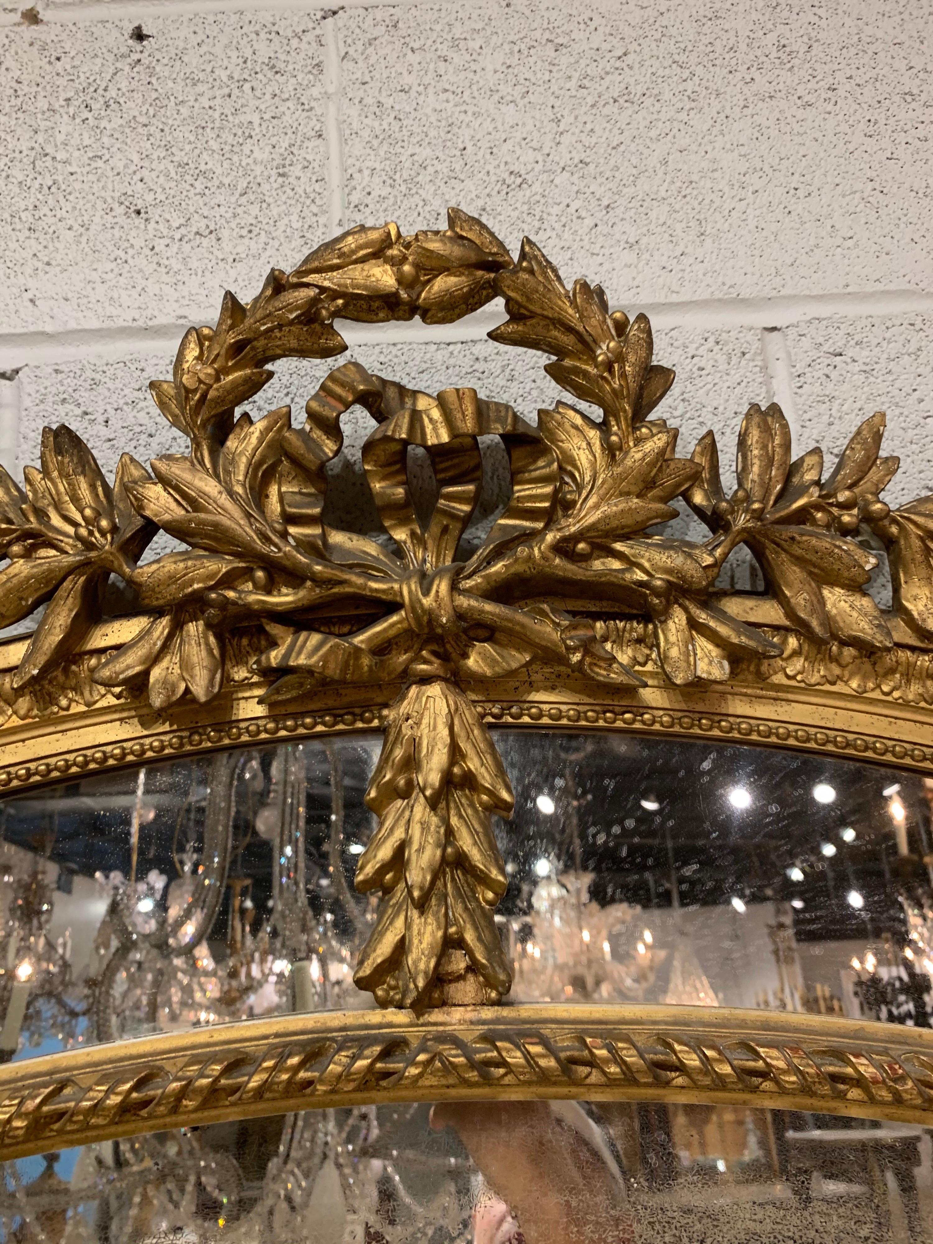 Carved 19th Century French Louis XVI Style Giltwood Mirror