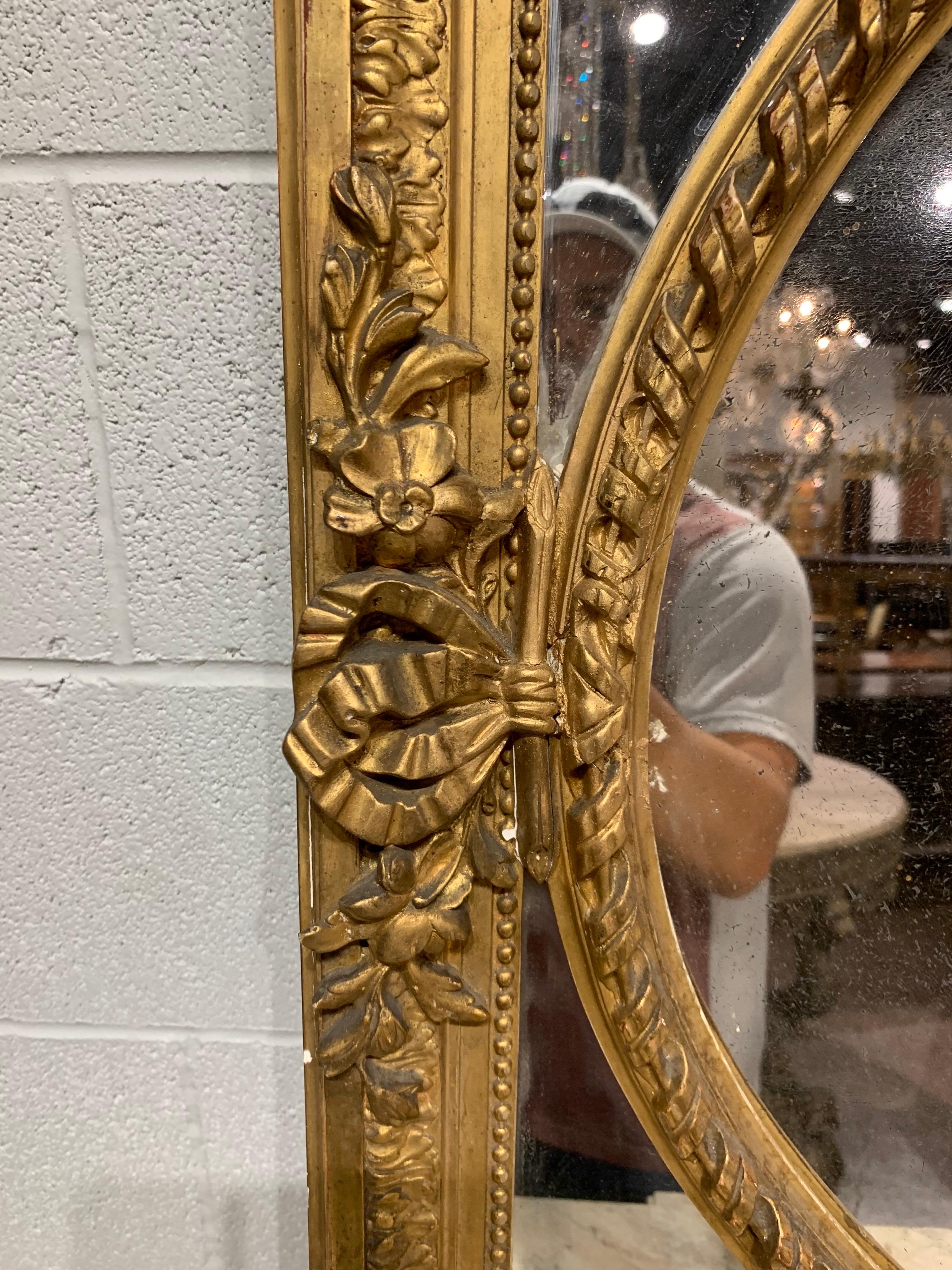 19th Century French Louis XVI Style Giltwood Mirror In Good Condition In Dallas, TX