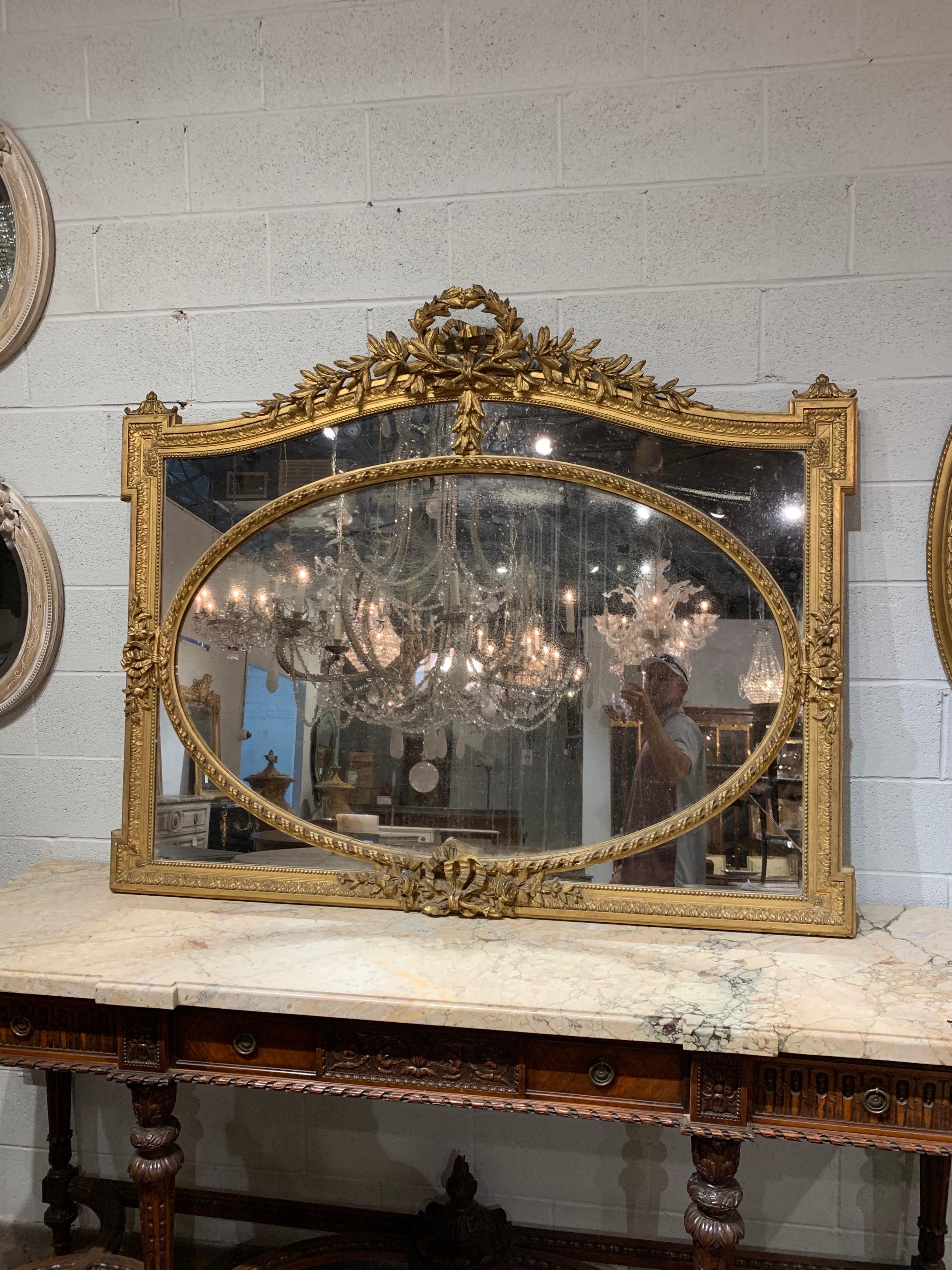 19th Century French Louis XVI Style Giltwood Mirror 4