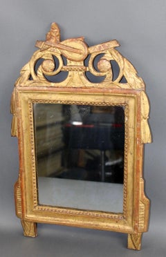 19th Century French Louis XVI Style Gold Leaf Framed Mirror Musical Themed Crest