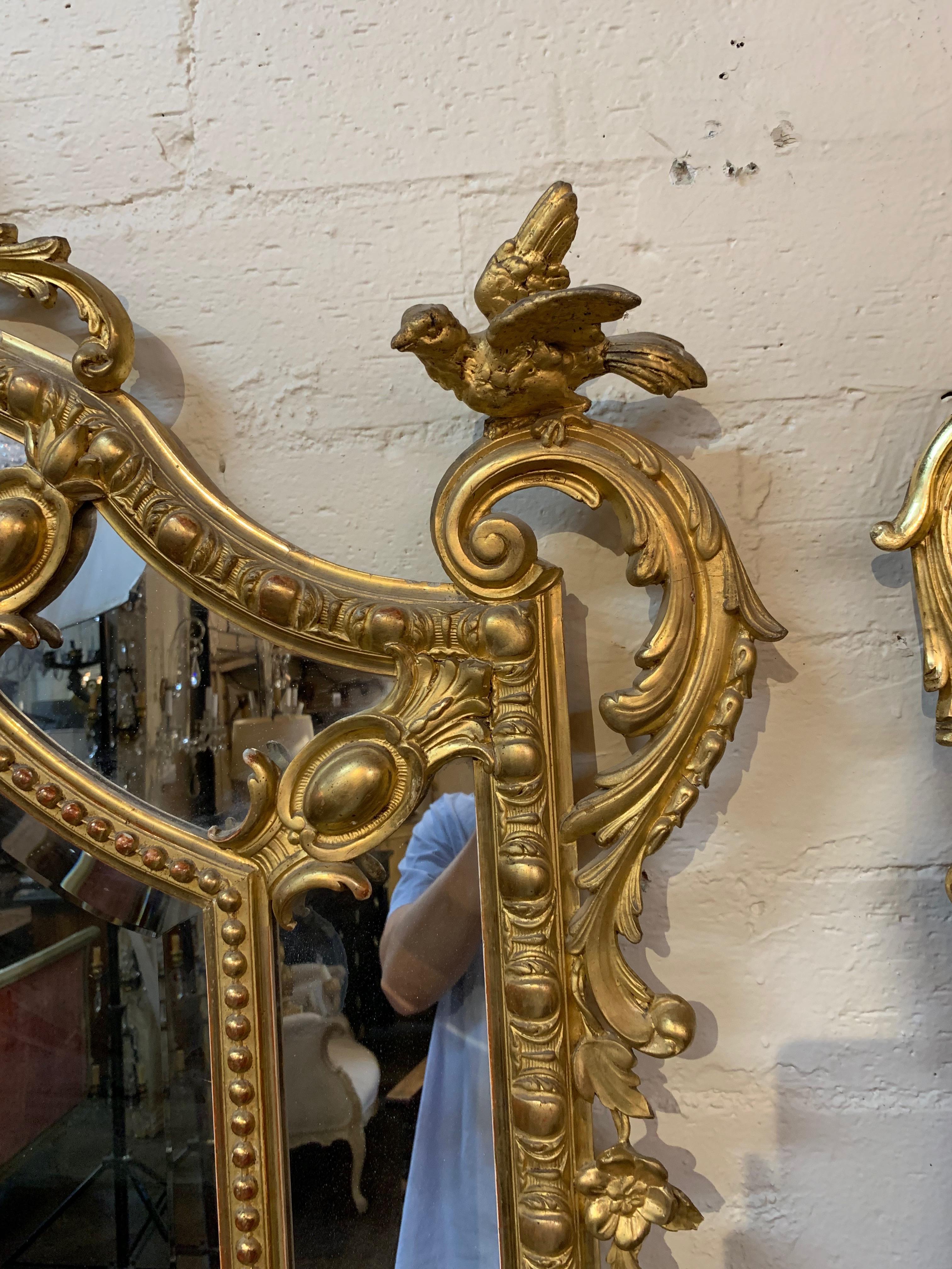 Gilt 19th Century French Louis XVI Style Gold Water Gilded Cushion Mirror