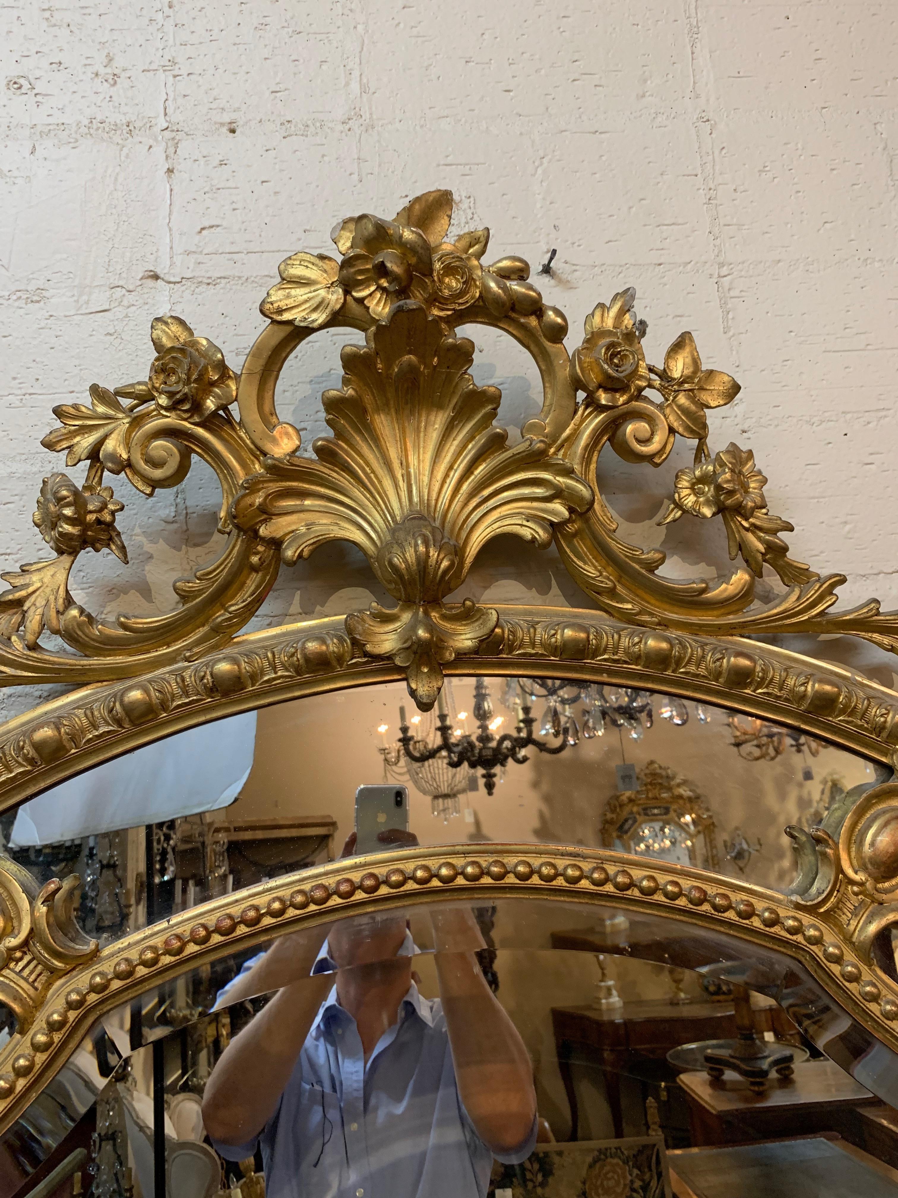 19th Century French Louis XVI Style Gold Water Gilded Cushion Mirror In Good Condition In Dallas, TX