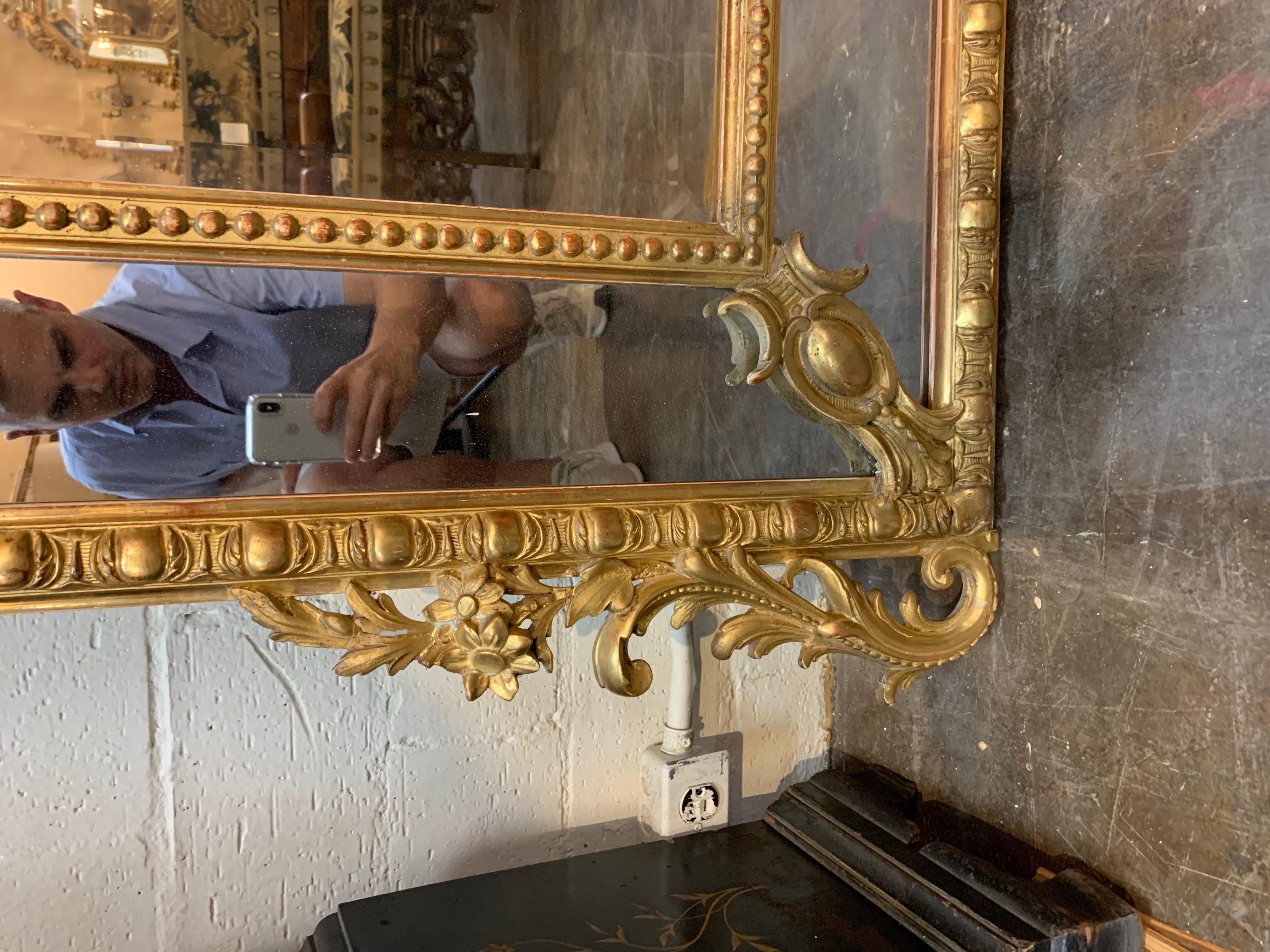 Wood 19th Century French Louis XVI Style Gold Water Gilded Cushion Mirror