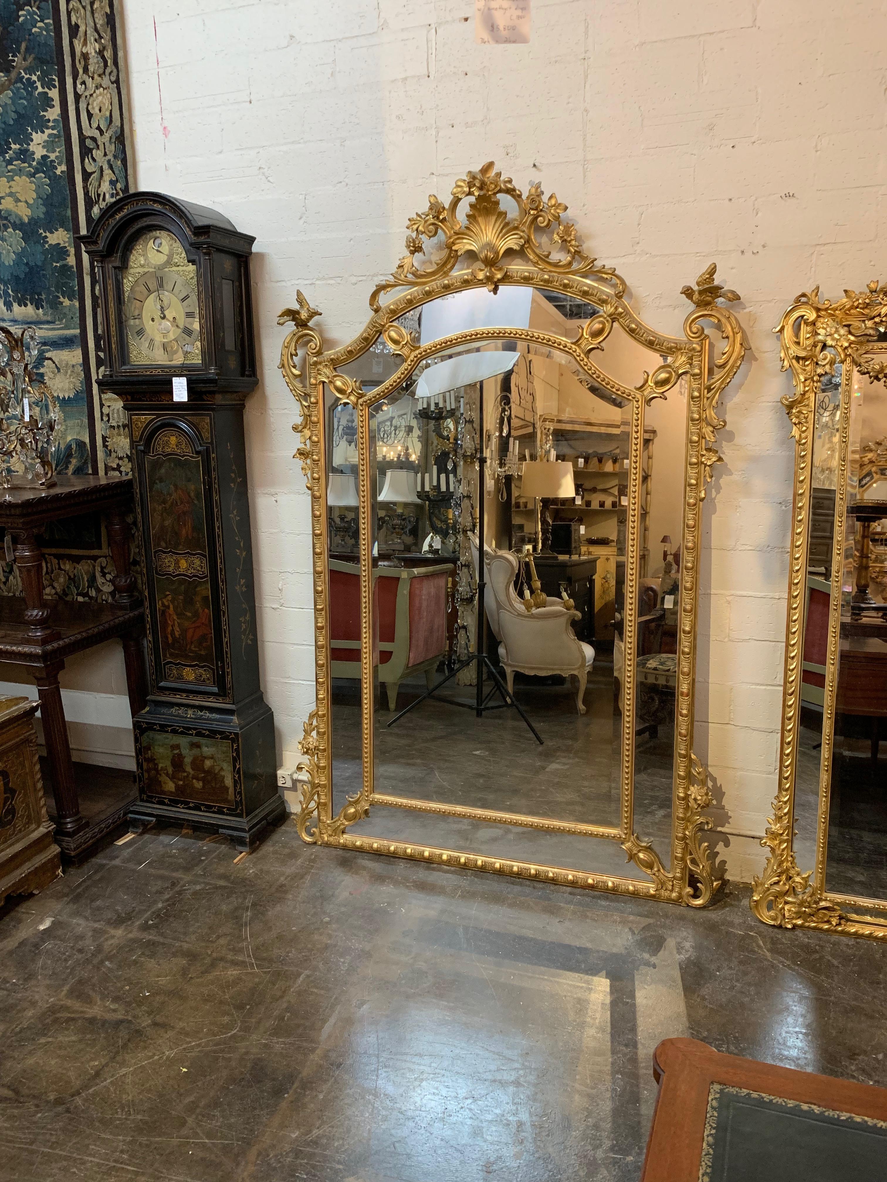 19th Century French Louis XVI Style Gold Water Gilded Cushion Mirror 2