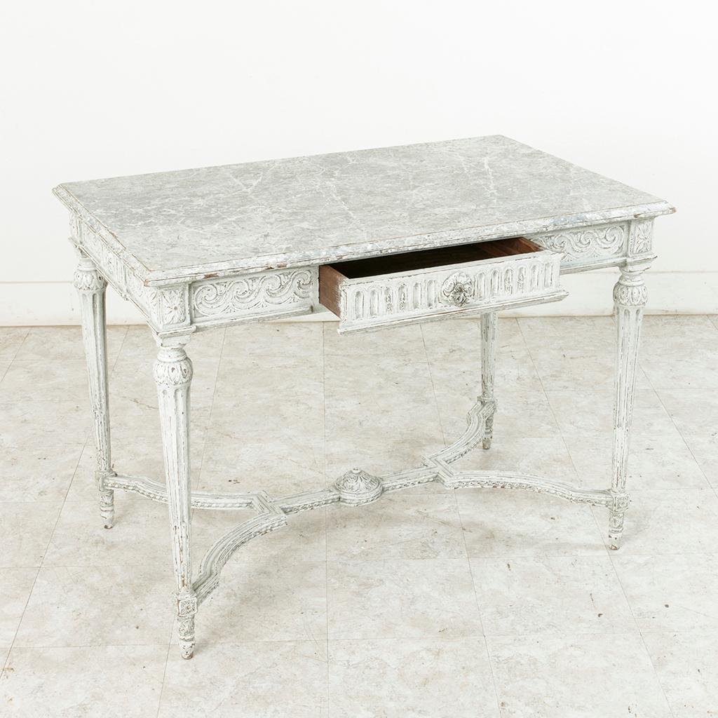 19th Century French Louis XVI Style Hand-Carved and Painted Centre Table, Desk 8