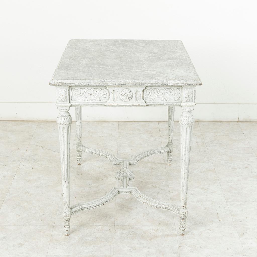 Oak 19th Century French Louis XVI Style Hand-Carved and Painted Centre Table, Desk