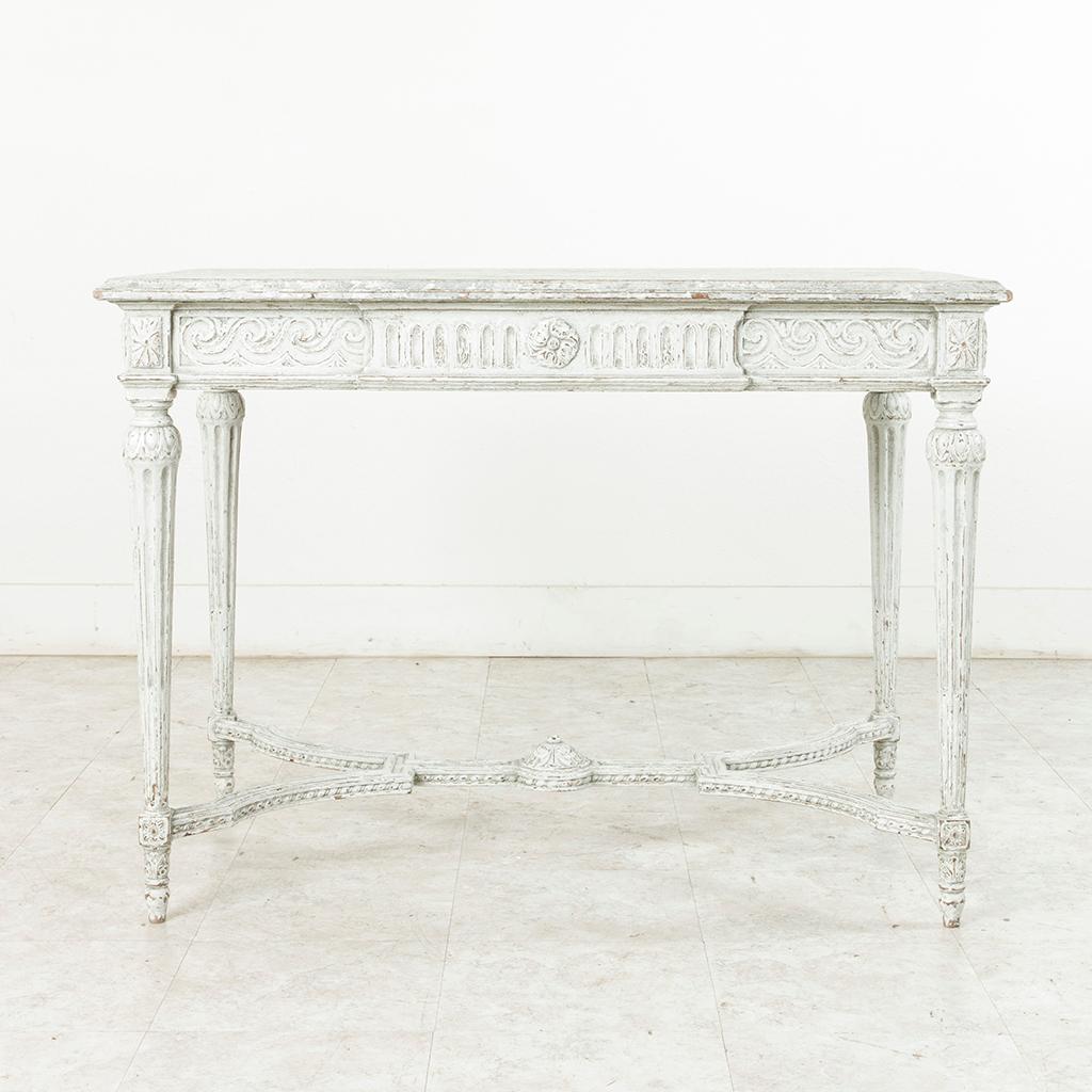 19th Century French Louis XVI Style Hand-Carved and Painted Centre Table, Desk 2